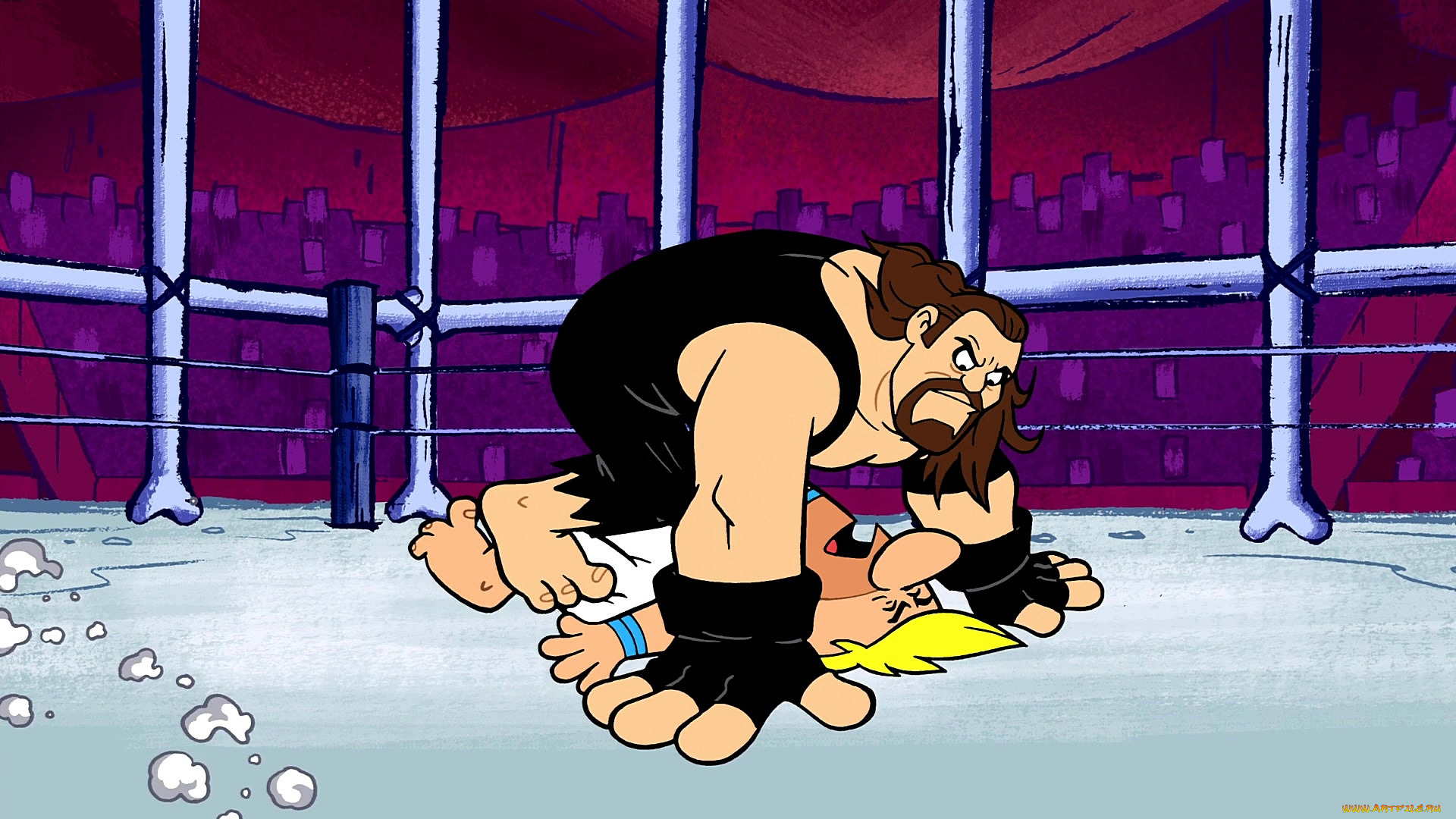 мультфильмы, the, flintstones, мужчина, двое, борьба, ринг, клетка