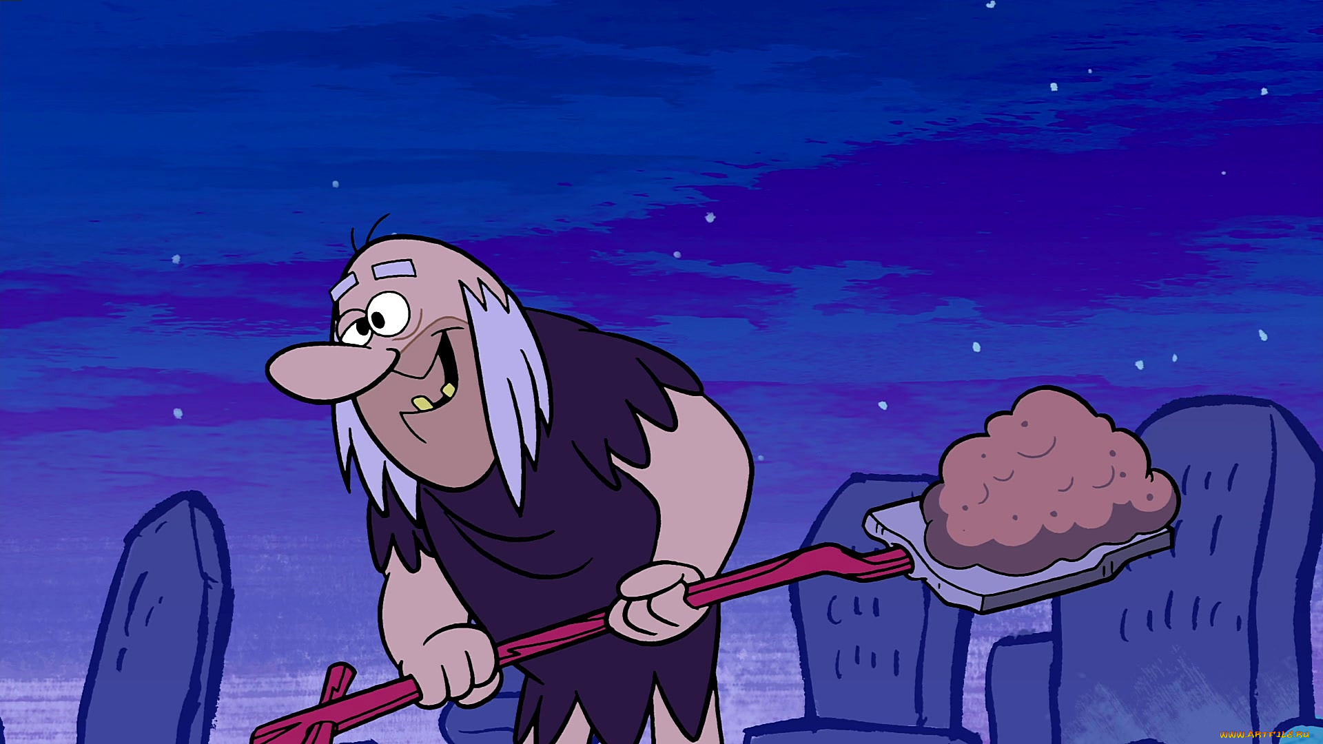 мультфильмы, the, flintstones, мужчина, лопата, ночь, могила