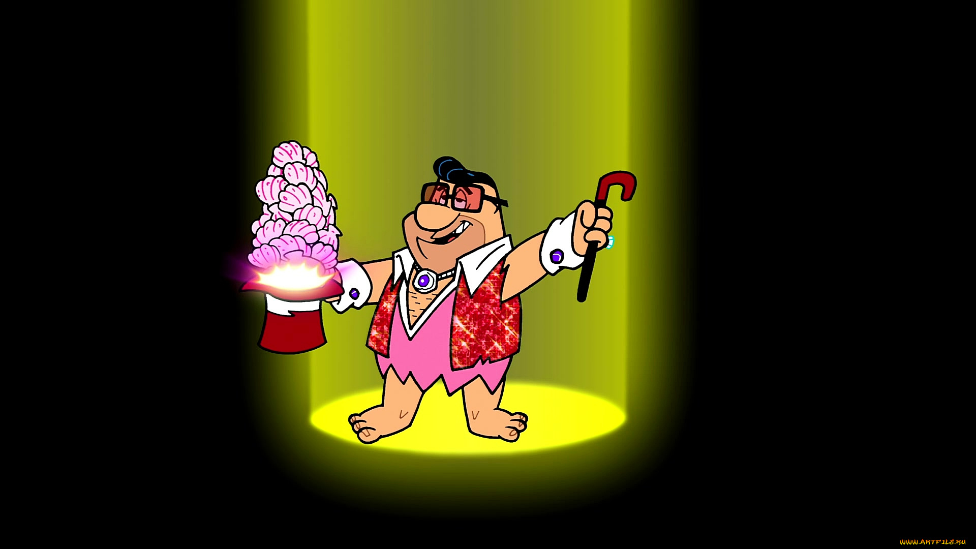 мультфильмы, the, flintstones, мужчина, очки, шляпа, трость, ракушка