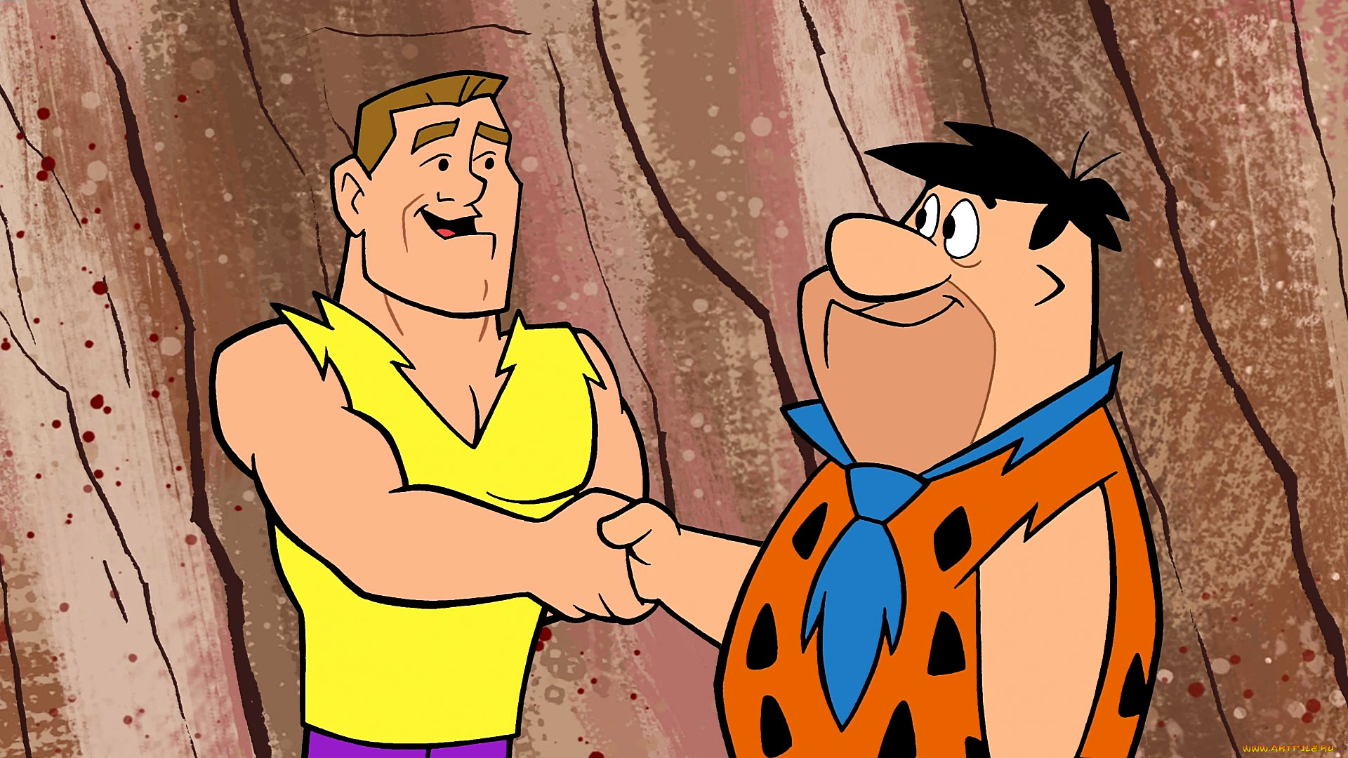 мультфильмы, the, flintstones, мужчина, рукопожатие, двое