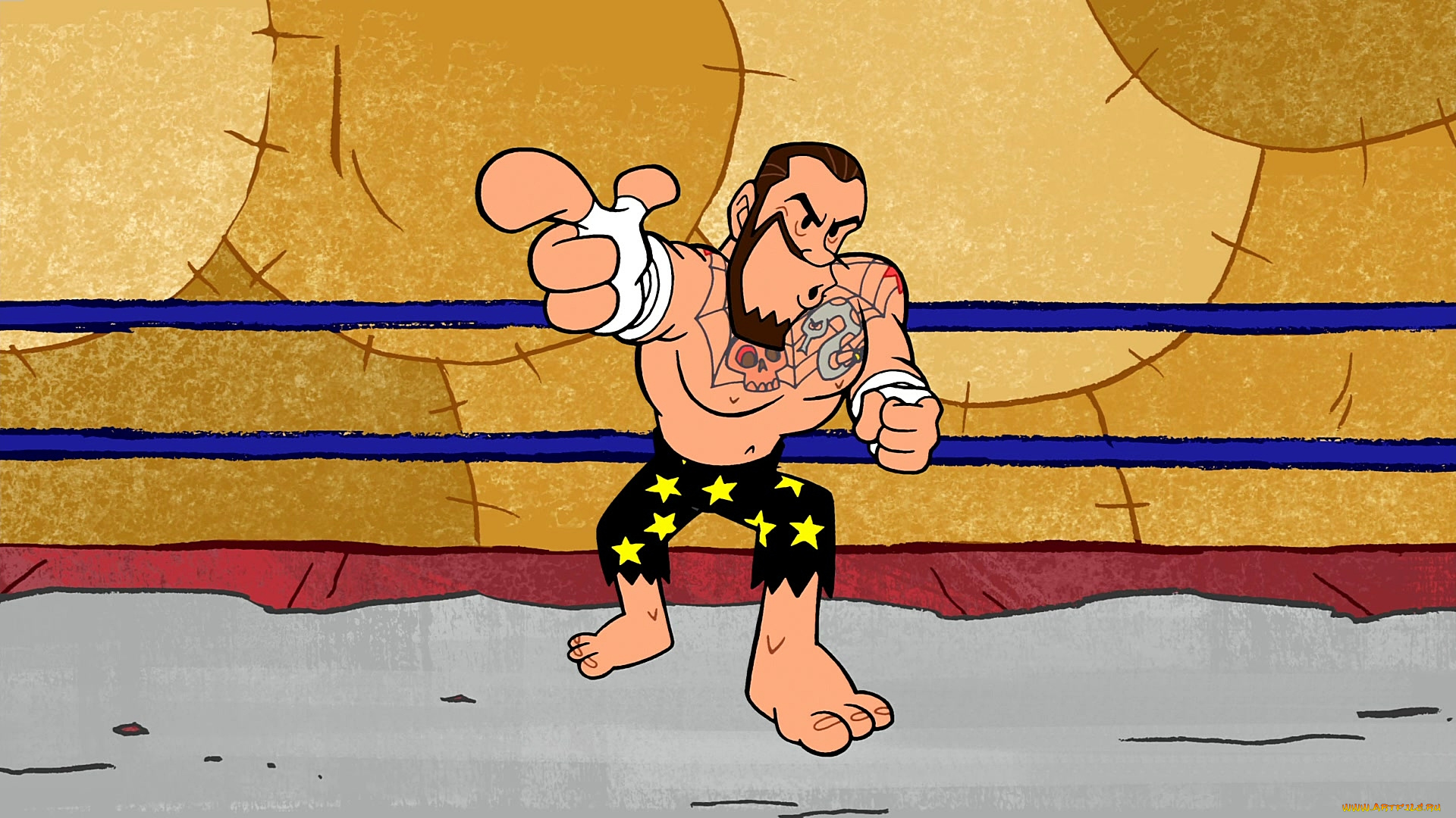 мультфильмы, the, flintstones, мужчина, тату, звезда, ринг, эмоции