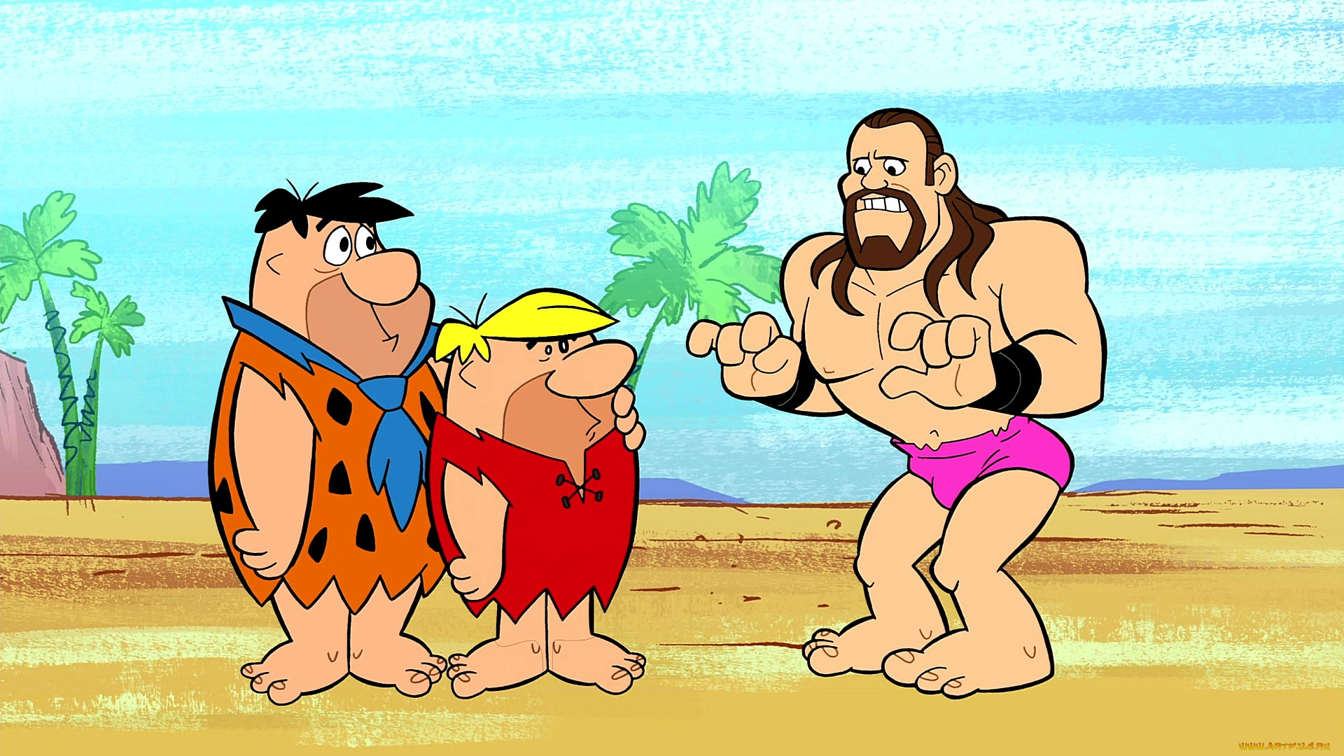 мультфильмы, the, flintstones, мужчина, трое, галстук, пальма