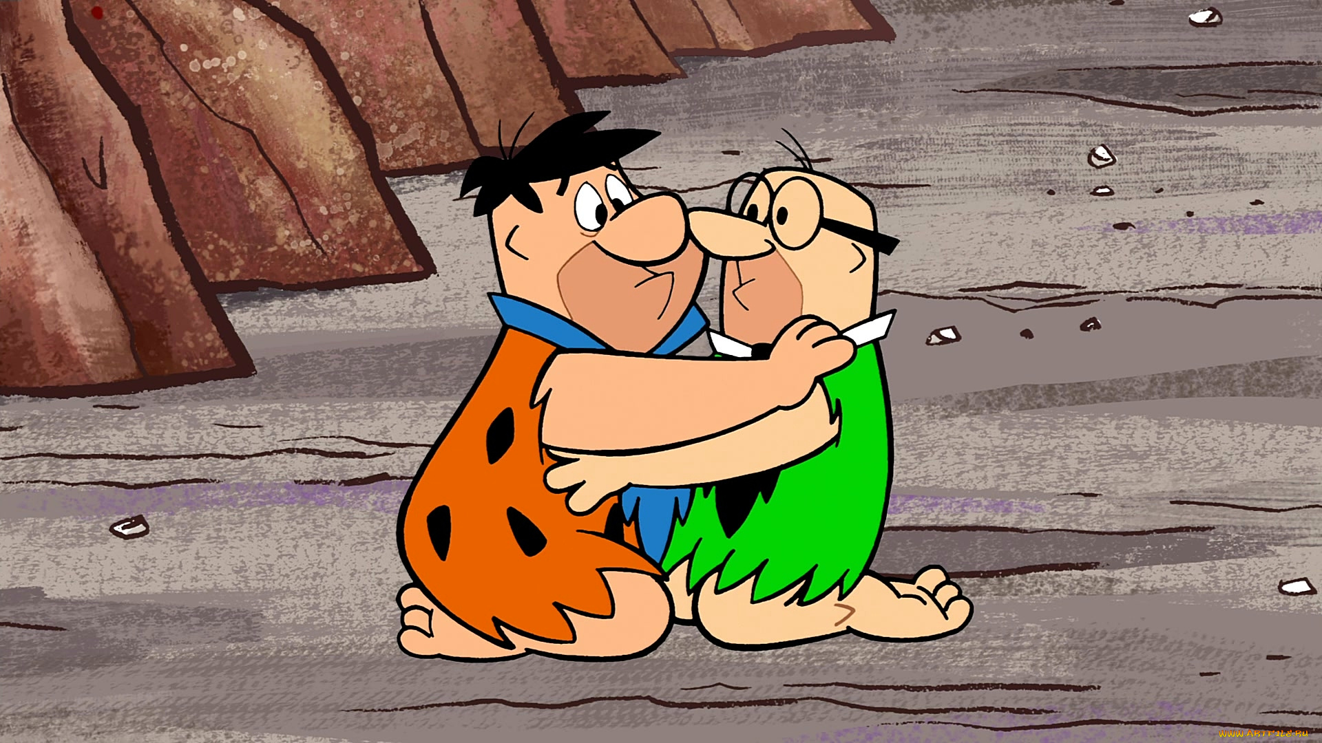 мультфильмы, the, flintstones, объятия, двое, мужчина