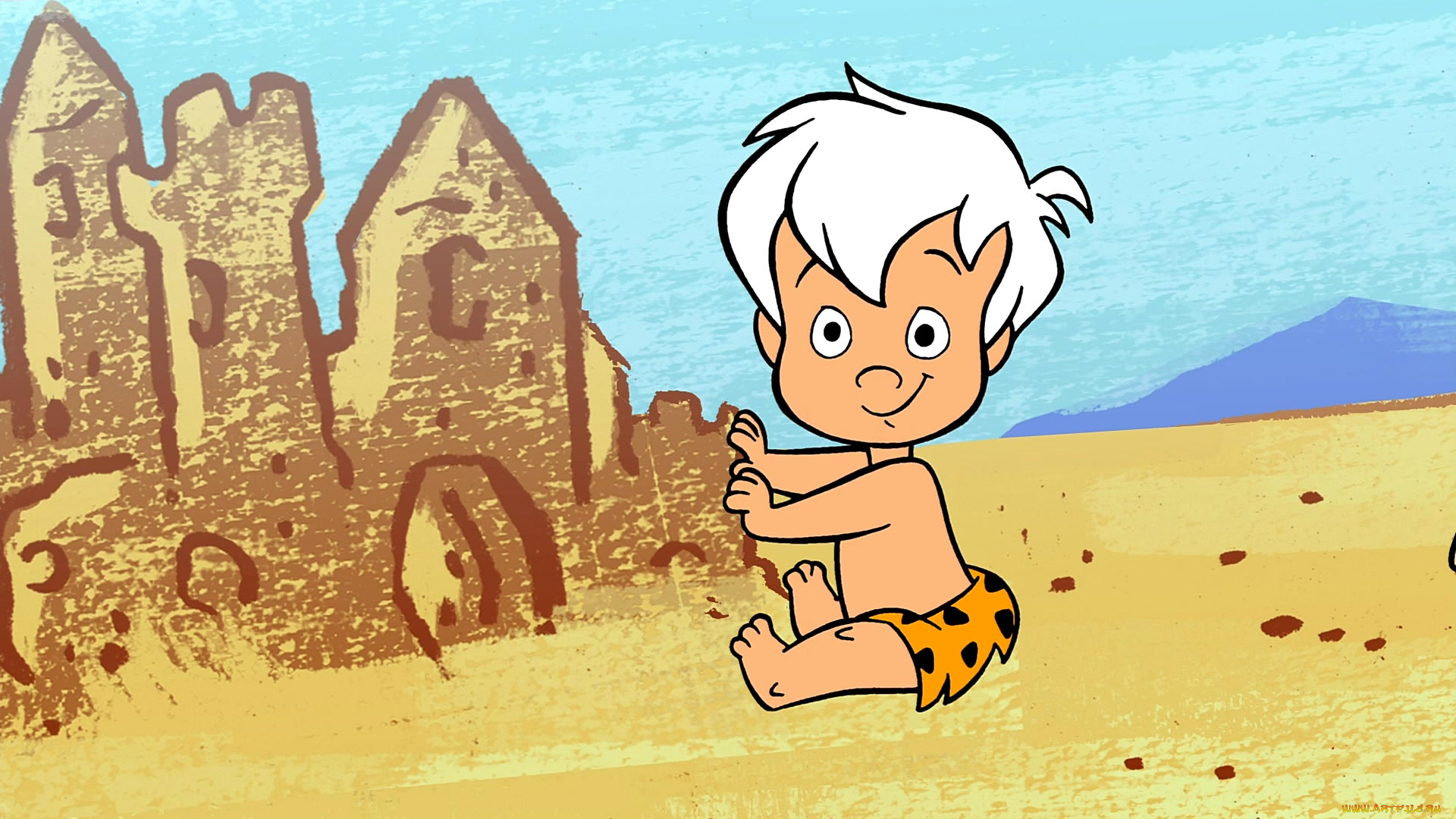 мультфильмы, the, flintstones, ребенок, мальчик, песок, творчество
