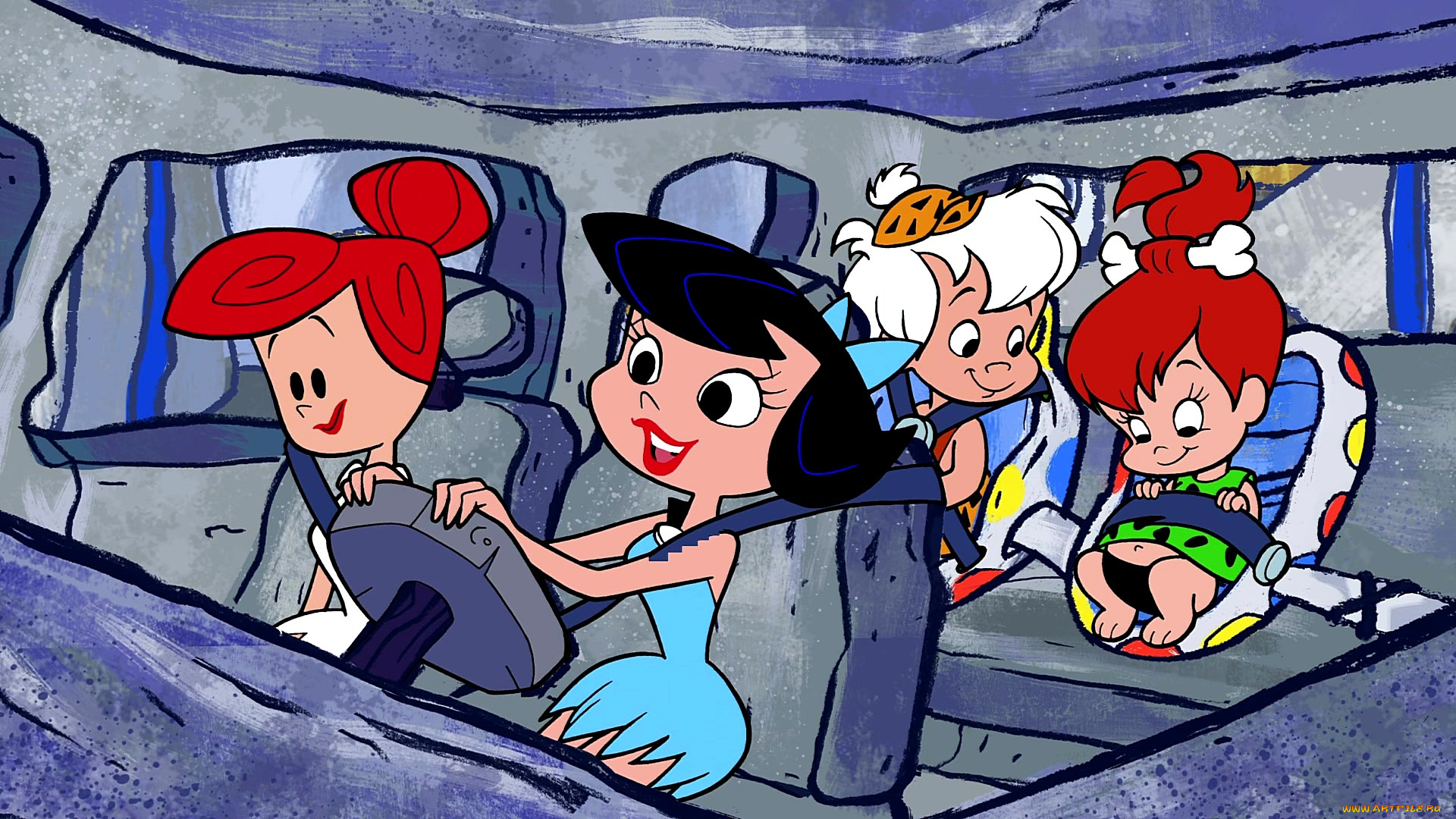 мультфильмы, the, flintstones, женщина, дети, разговор