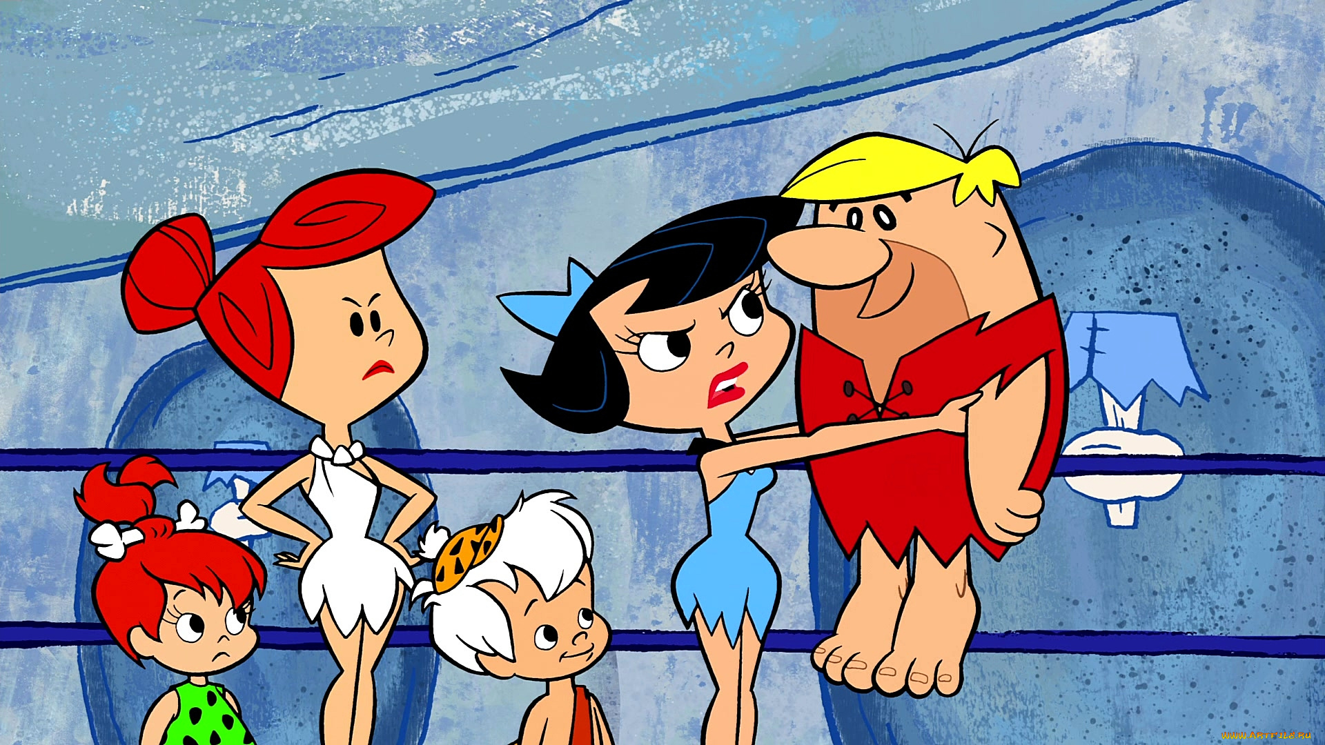 мультфильмы, the, flintstones, женщина, дети, мужчина, эмоции