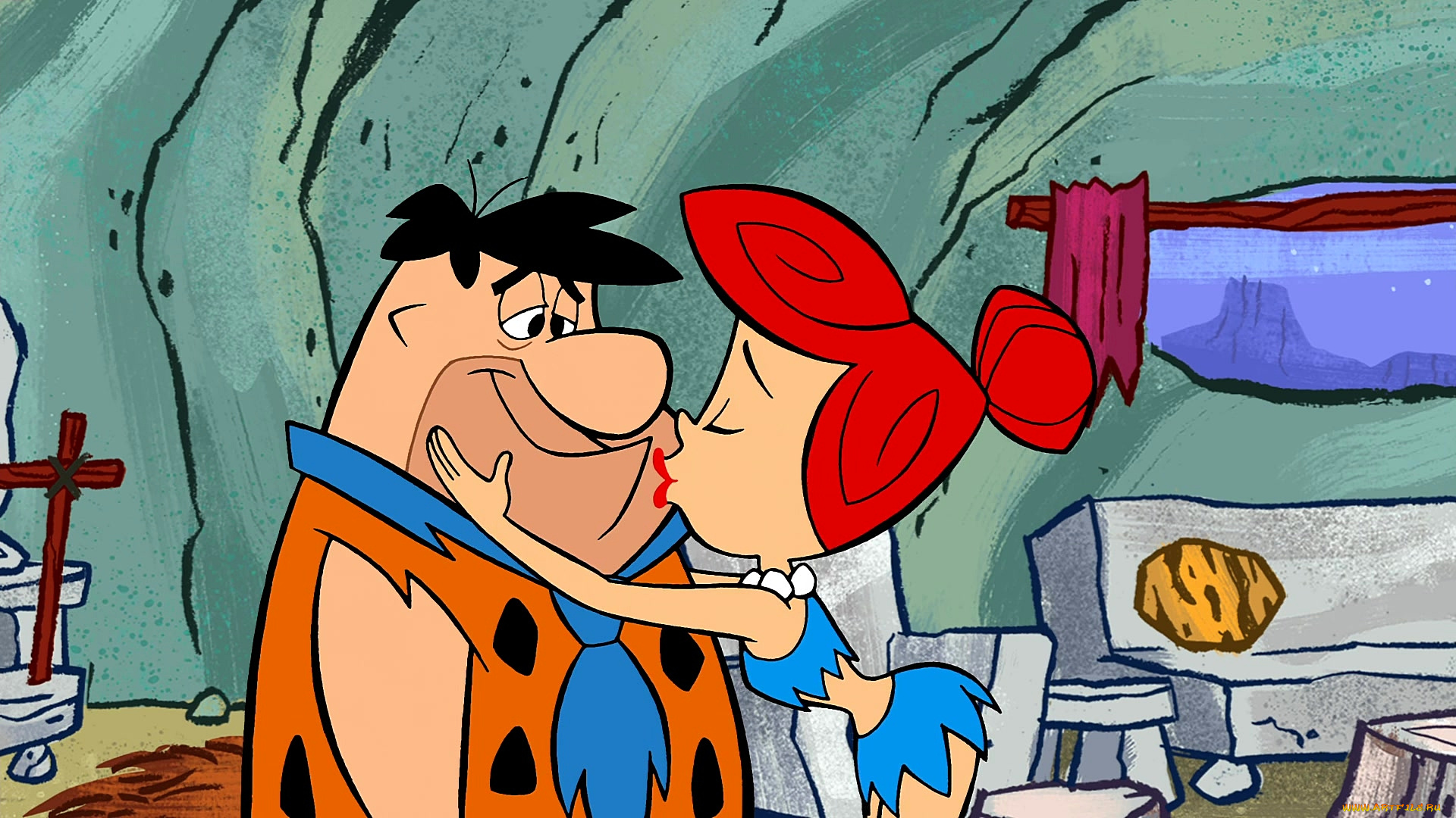 мультфильмы, the, flintstones, женщина, мужчина, поцелуй