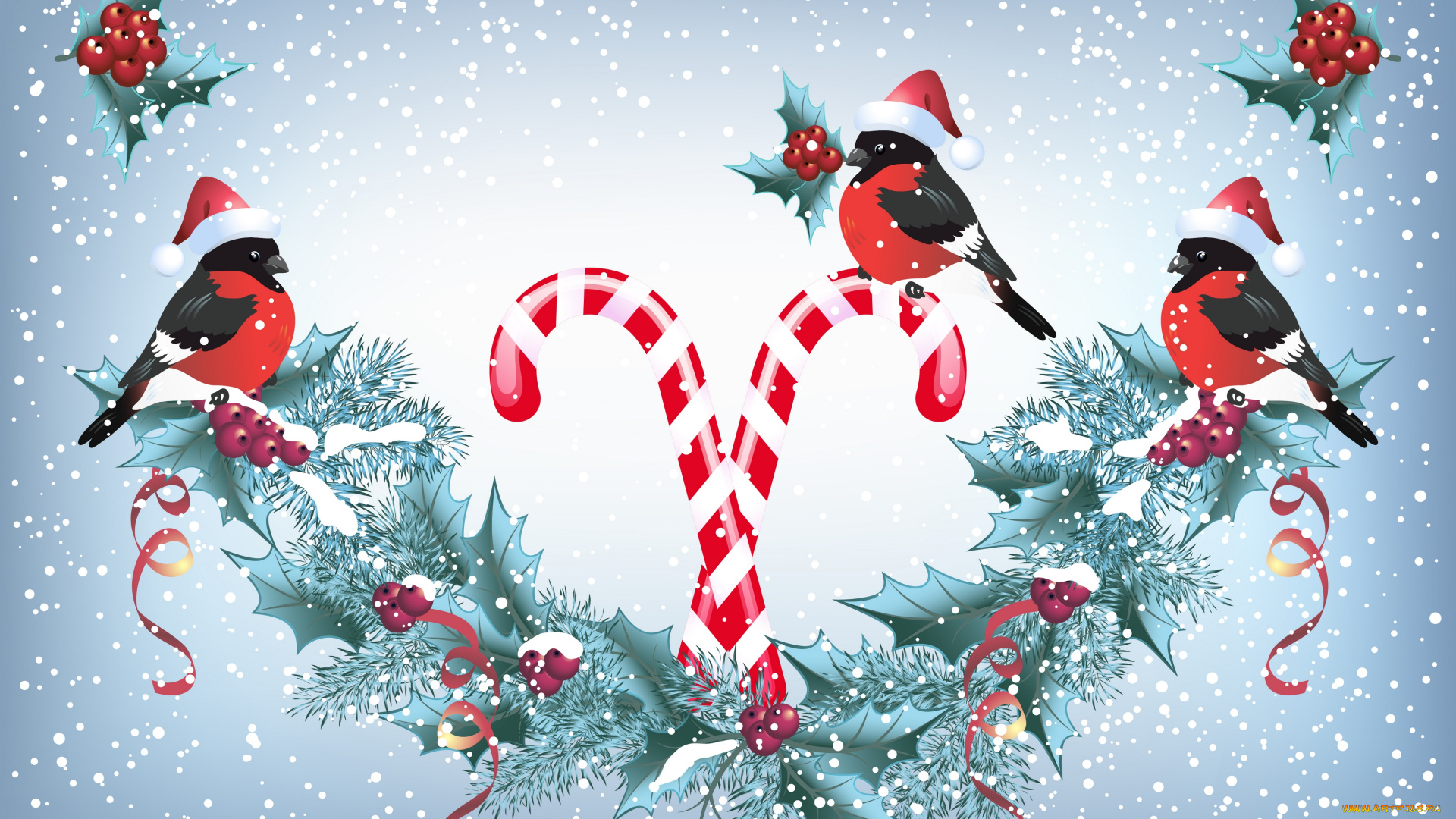 праздничные, векторная, графика, , новый, год, снегири, графика, новый, год, гирлянда