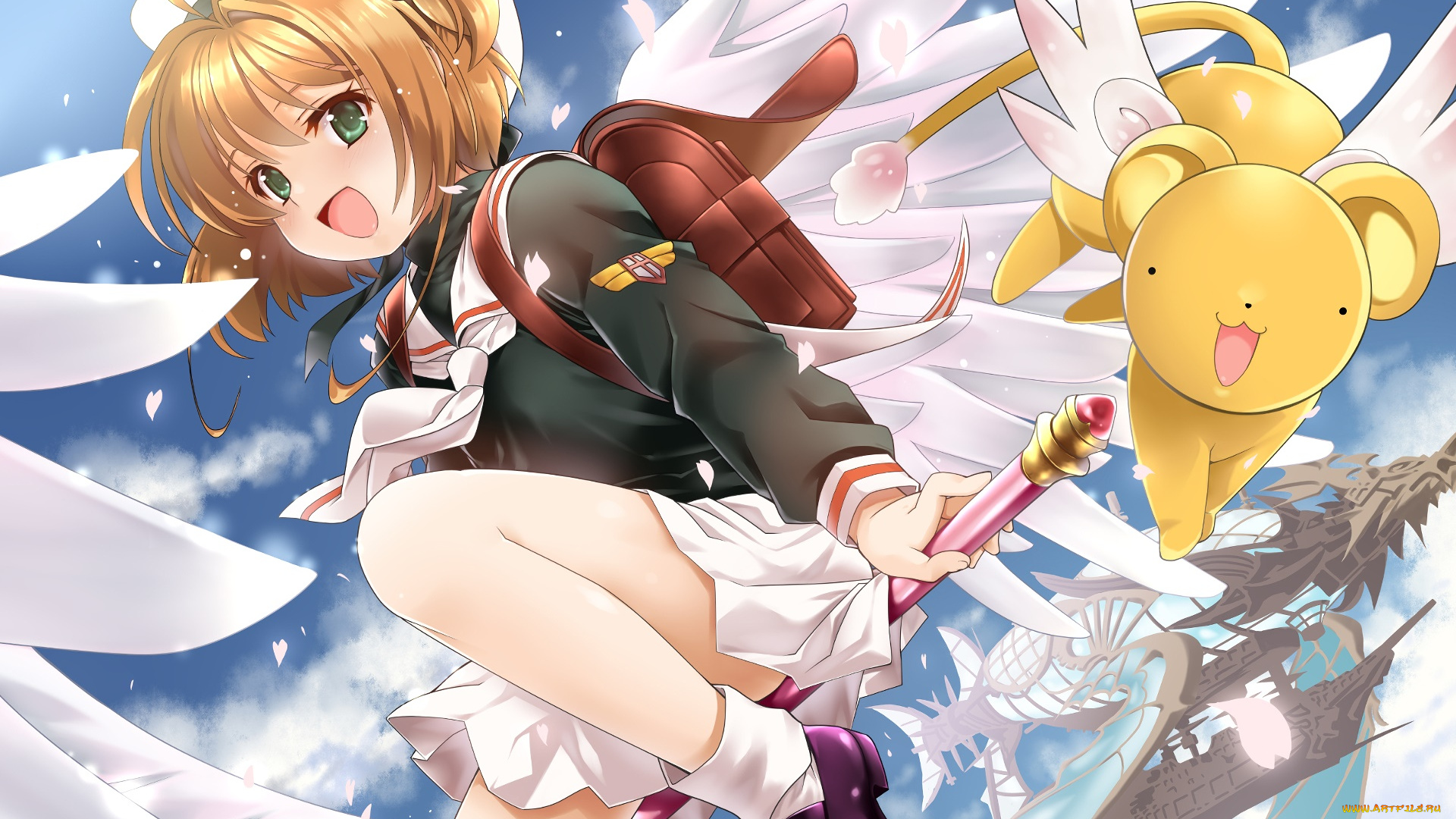 сакура, -, собирательница, карт, аниме, card, captor, sakura, девушка, взгляд, фон