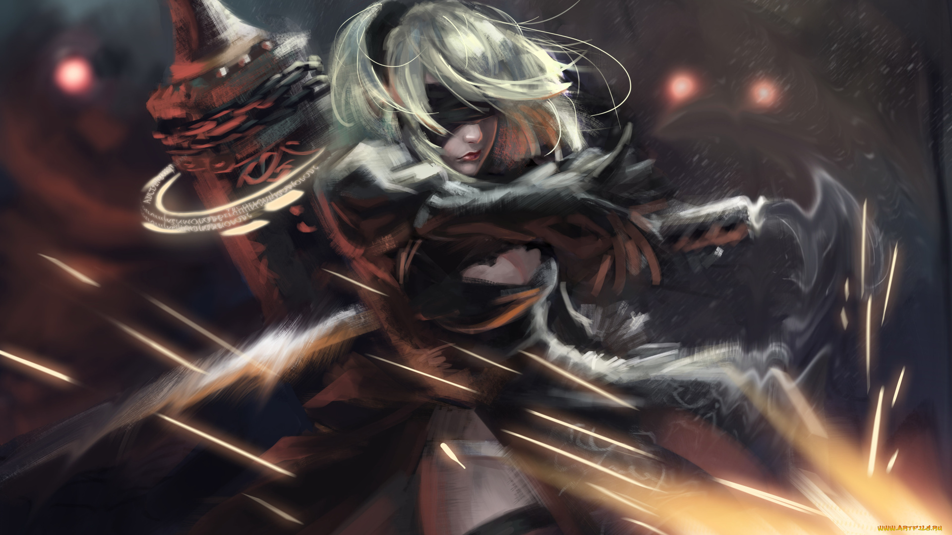 видео, игры, nier, , automata, фон, девушка, меч