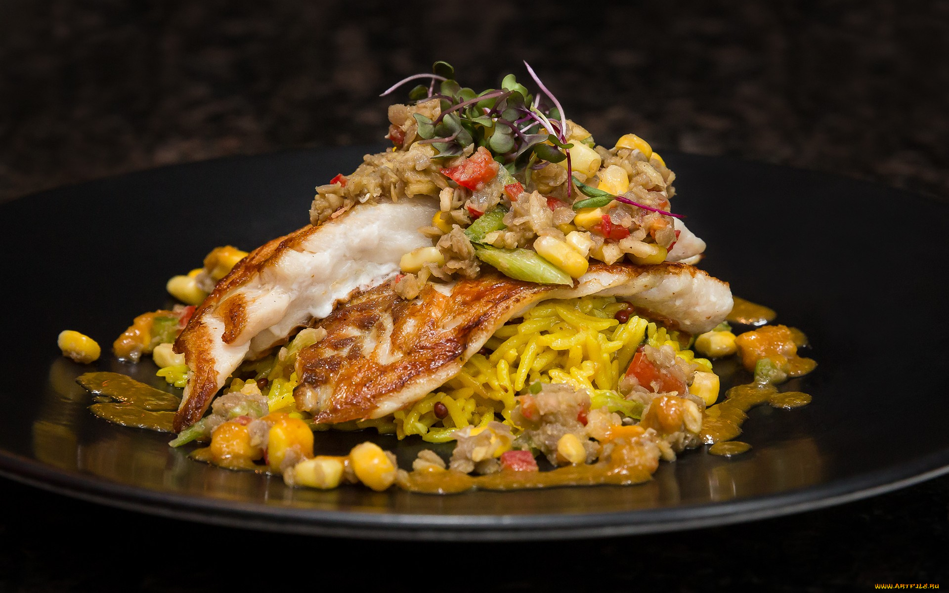 еда, рыбные, блюда, , с, морепродуктами, снедь