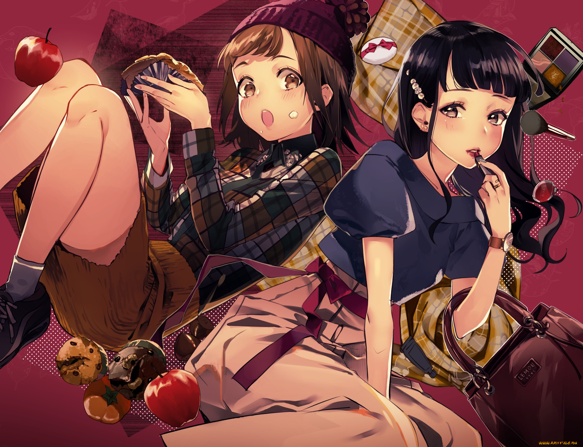 аниме, unknown, , другое, девушки, взгляд, фон