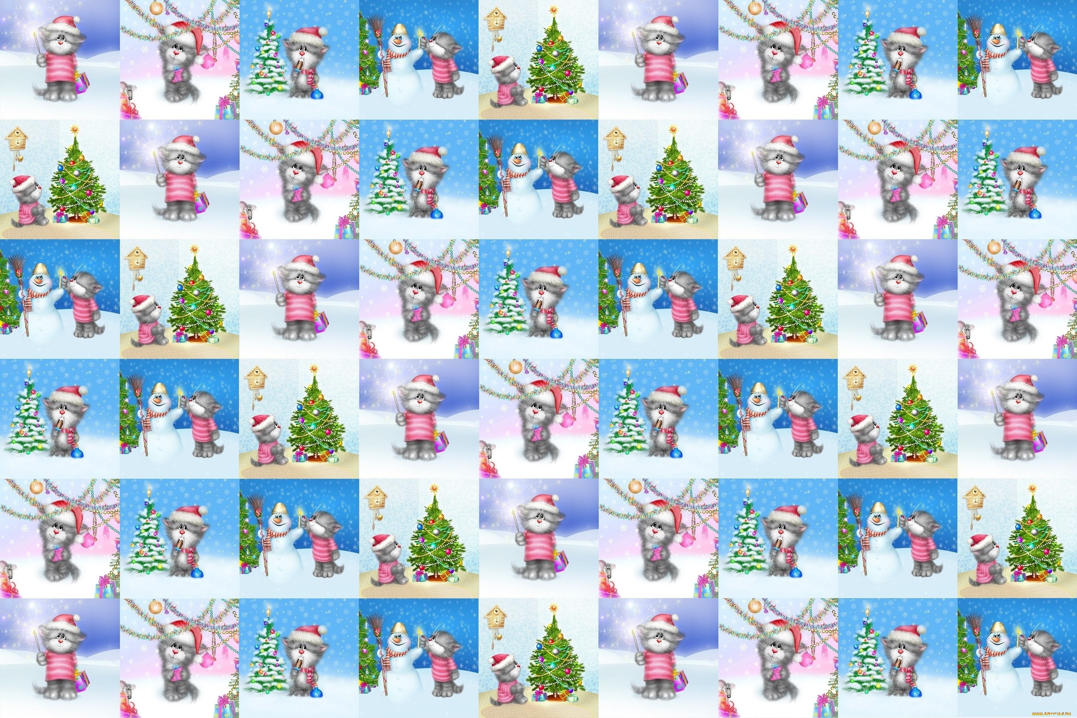 праздничные, векторная, графика, , новый, год, кошки, елка