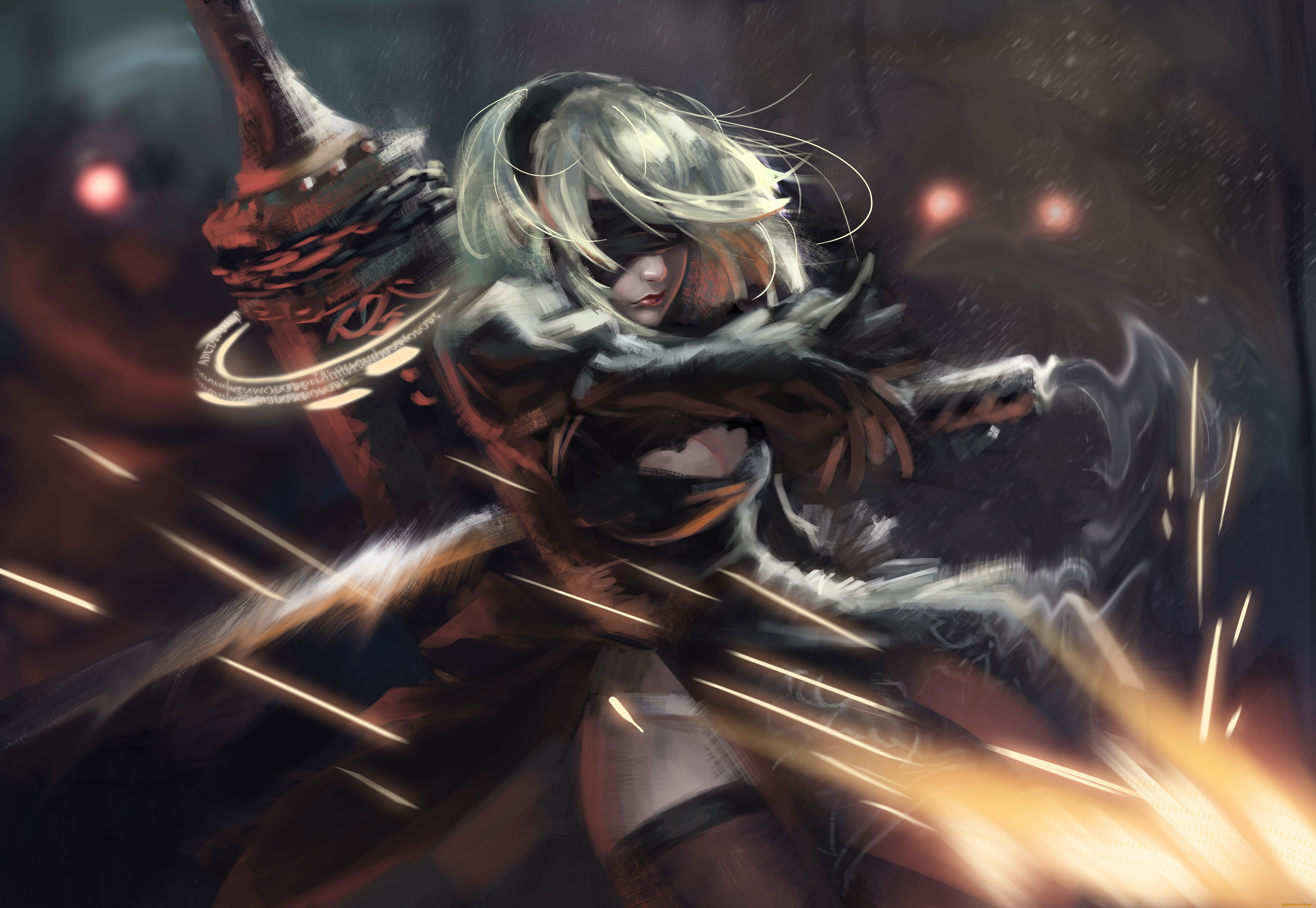 видео, игры, nier, , automata, фон, девушка, меч