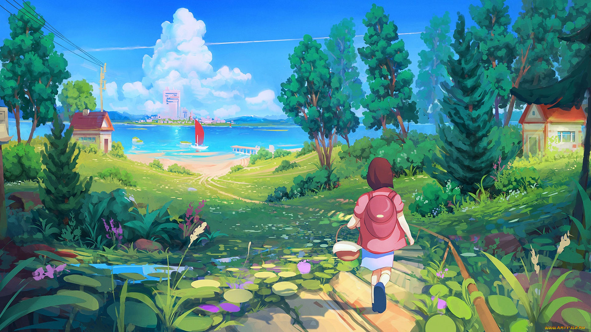 аниме, пейзажи, , природа, фон, взгляд, девушка