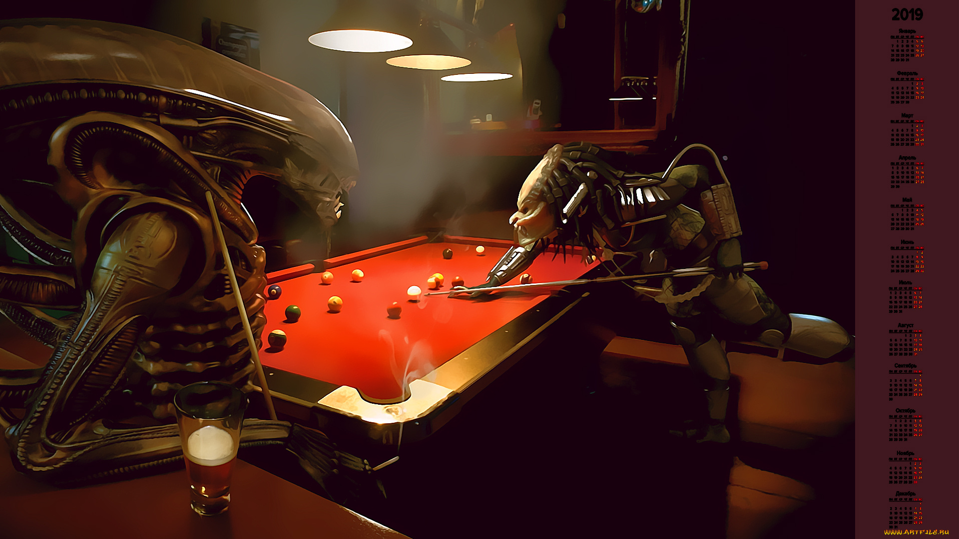 календари, фэнтези, бильярд, существо