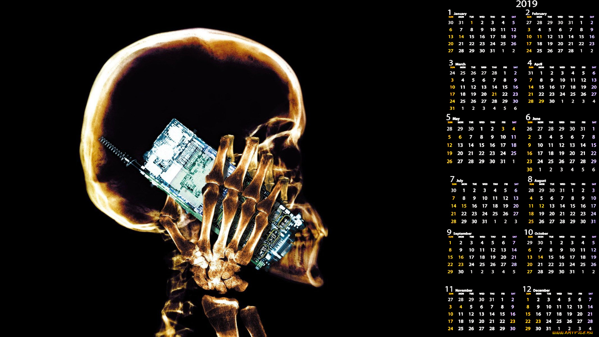 календари, компьютерный, дизайн, череп