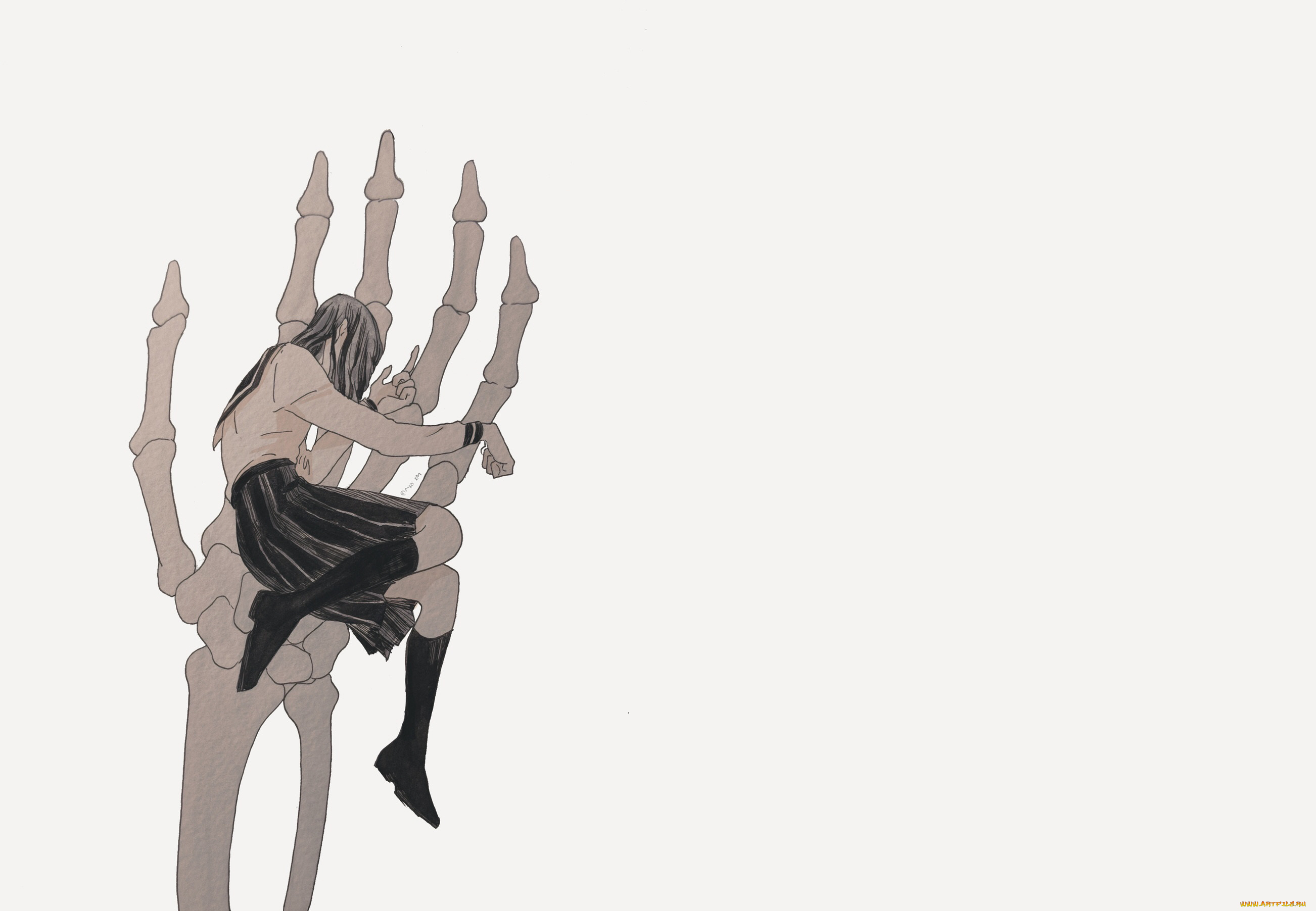 аниме, unknown, , другое, , скелет, рака, кисть, девушка