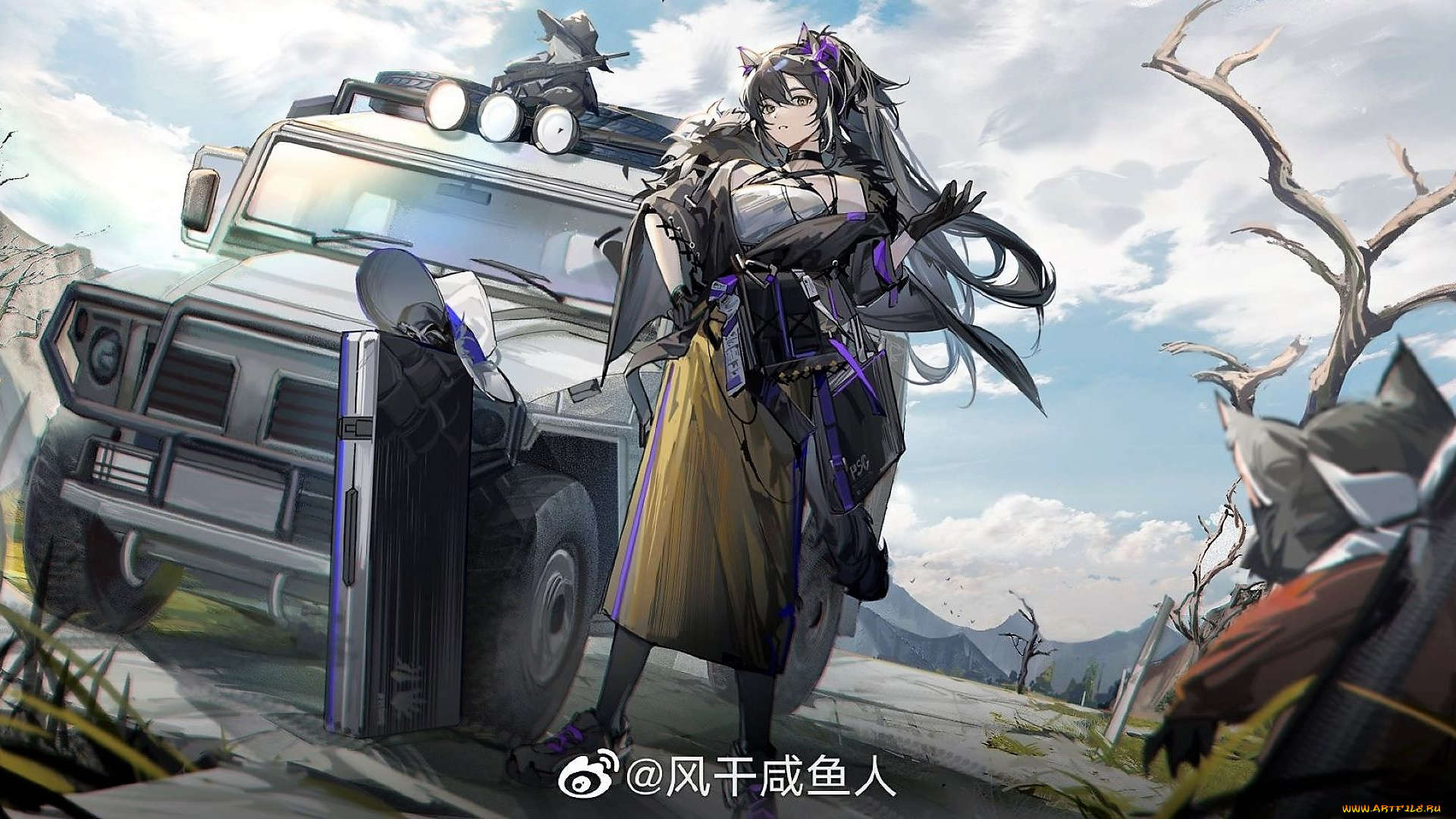 аниме, arknights, девушка, машина