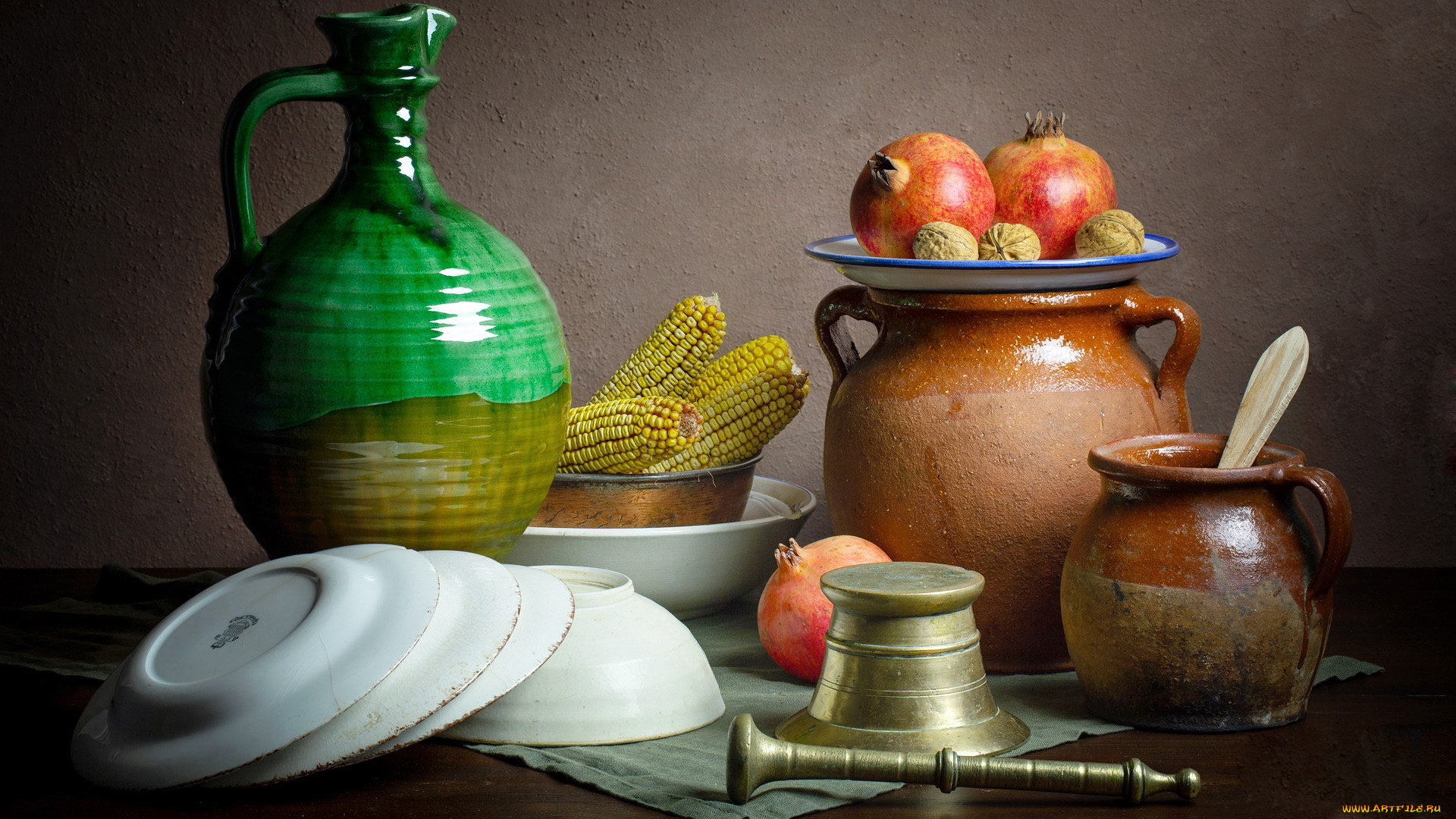 еда, разное, кукуруза, гранат, орехи