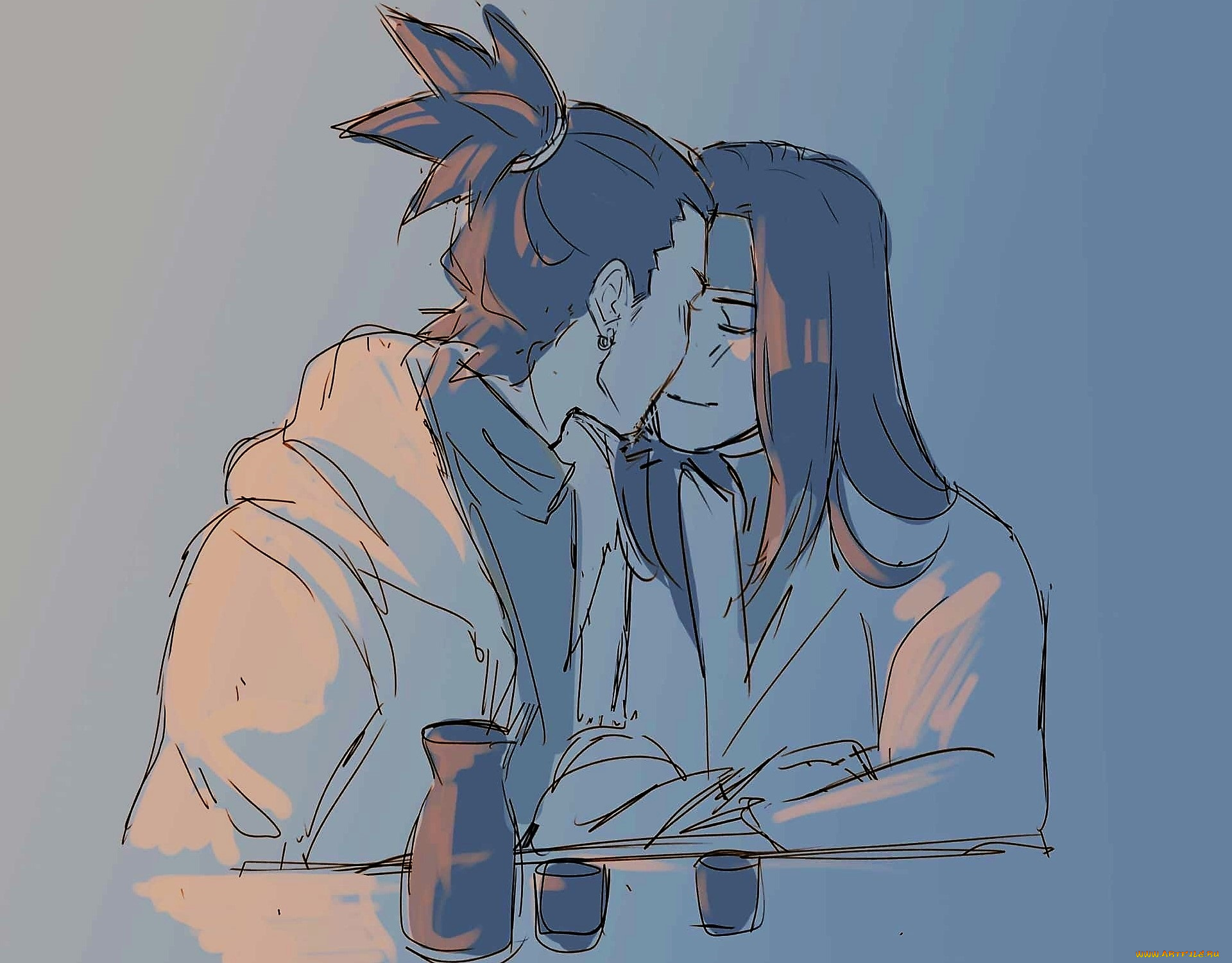 аниме, naruto, парни, стаканы, бутылка