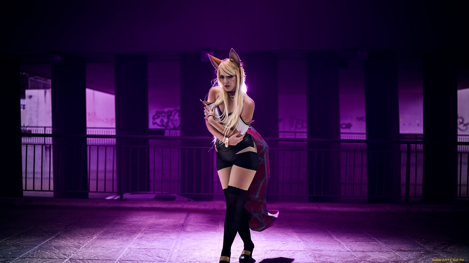 девушки, -, креатив, , косплей, образ, костюм, ушки, колонны