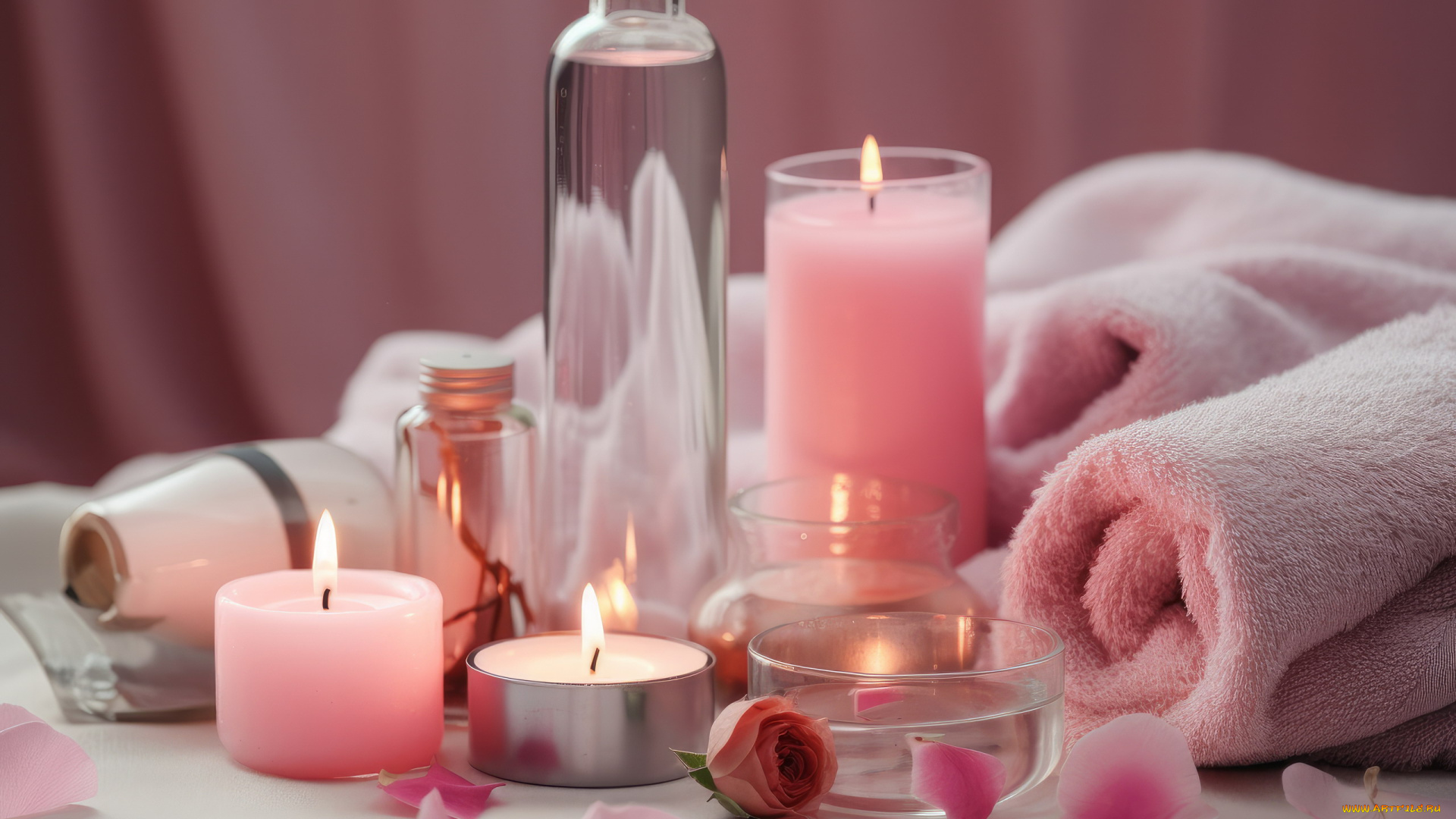 разное, свечи, полотенца, розы