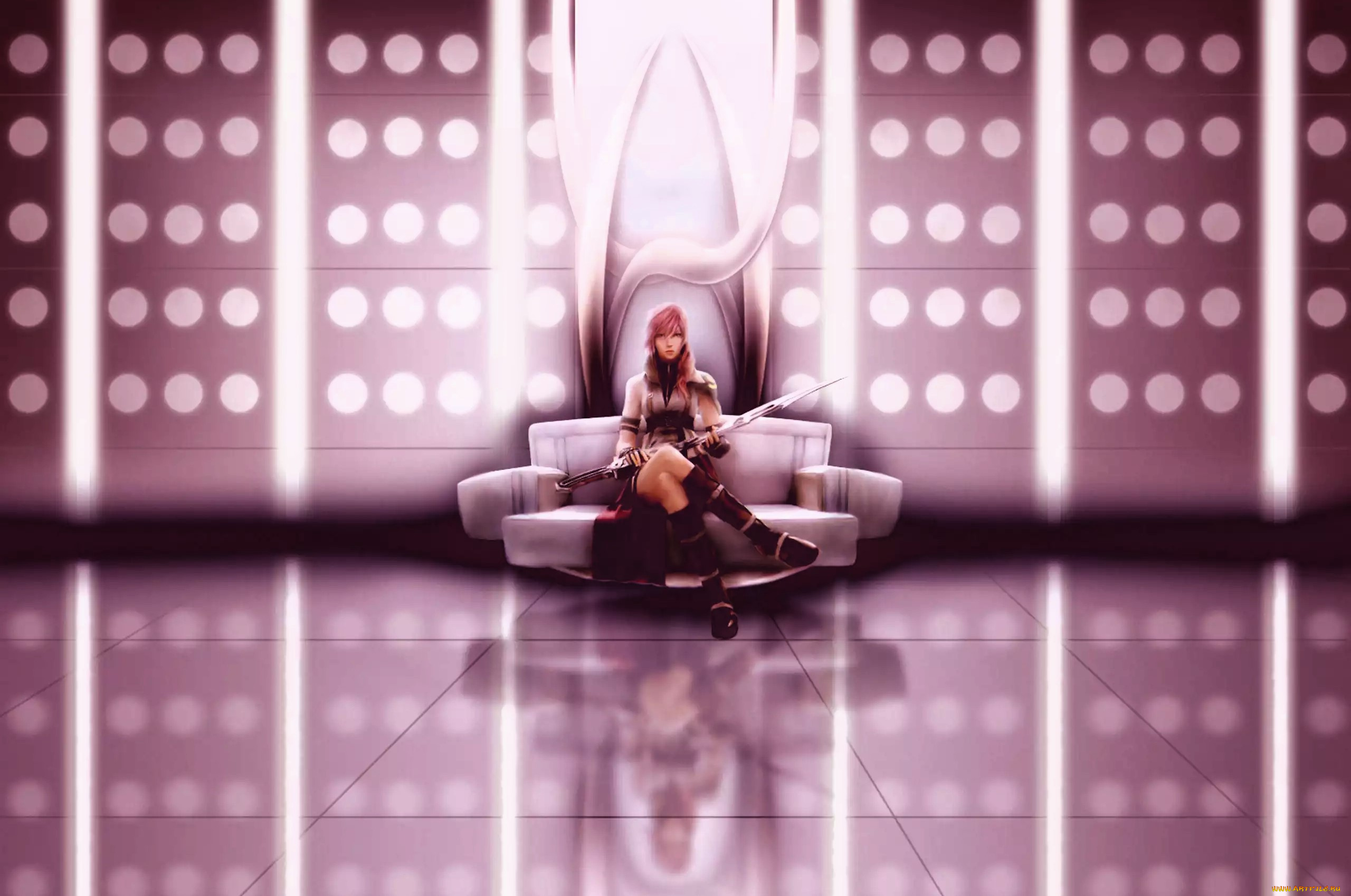 видео, игры, final, fantasy, xiii, девушка, меч, трон