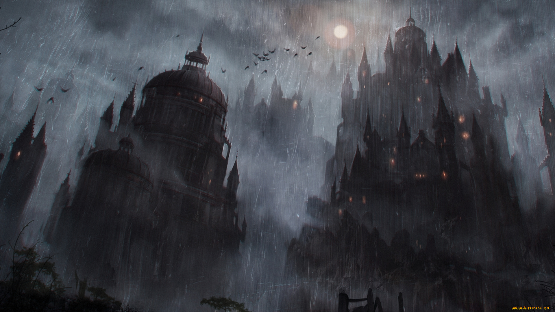 фэнтези, замки, дождь