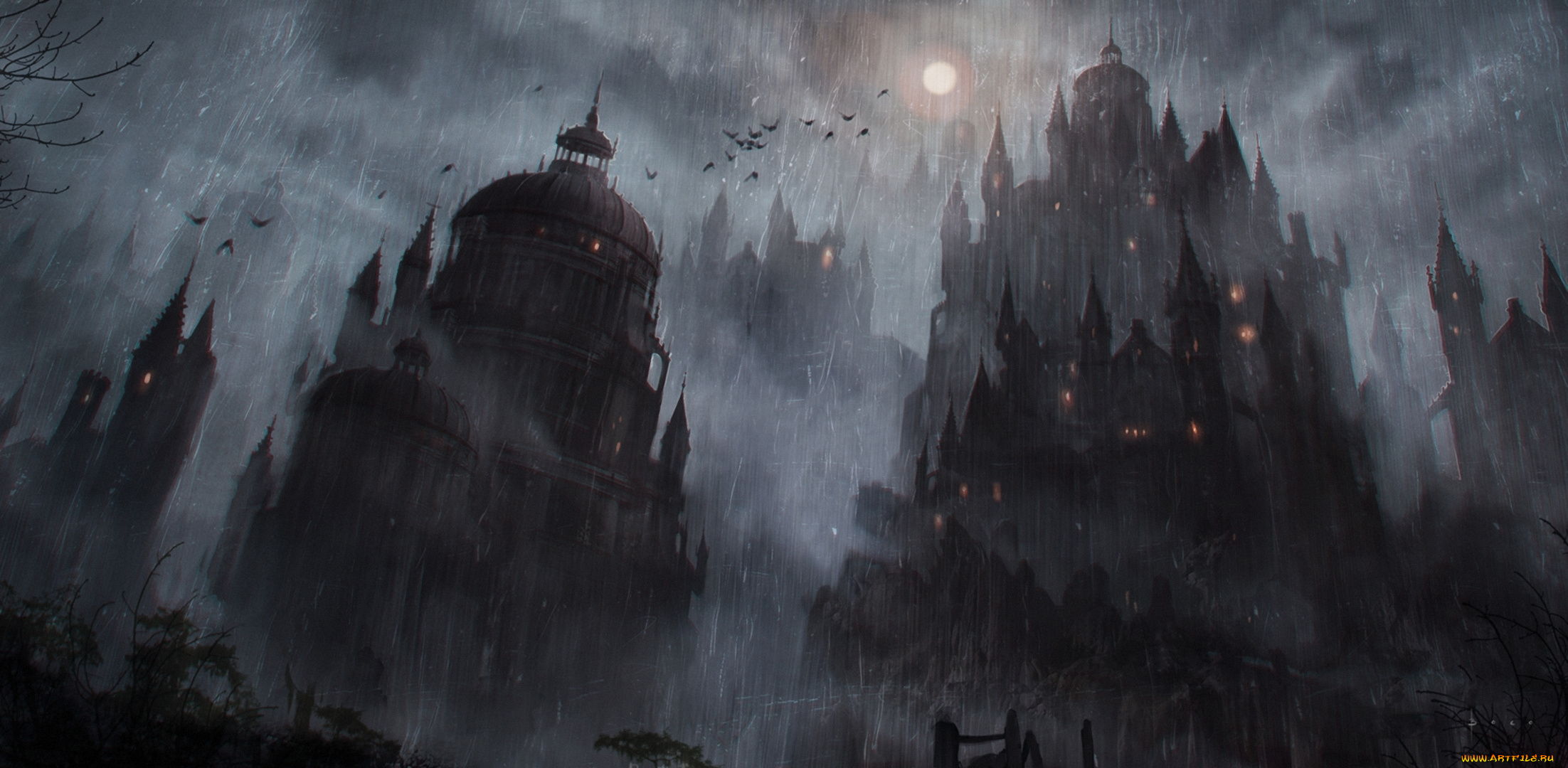 фэнтези, замки, дождь