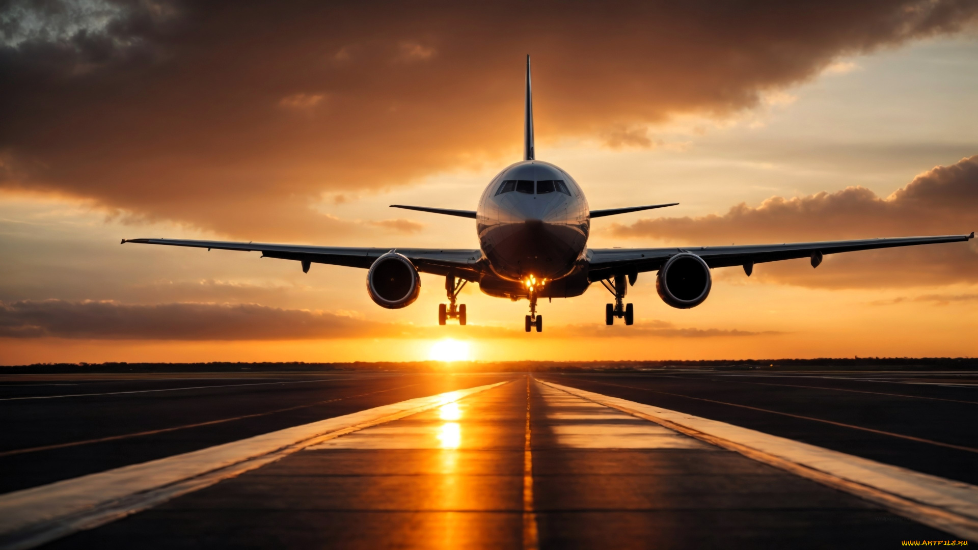 авиация, пассажирские, самолёты, самолет, аэродром, полоса, закат