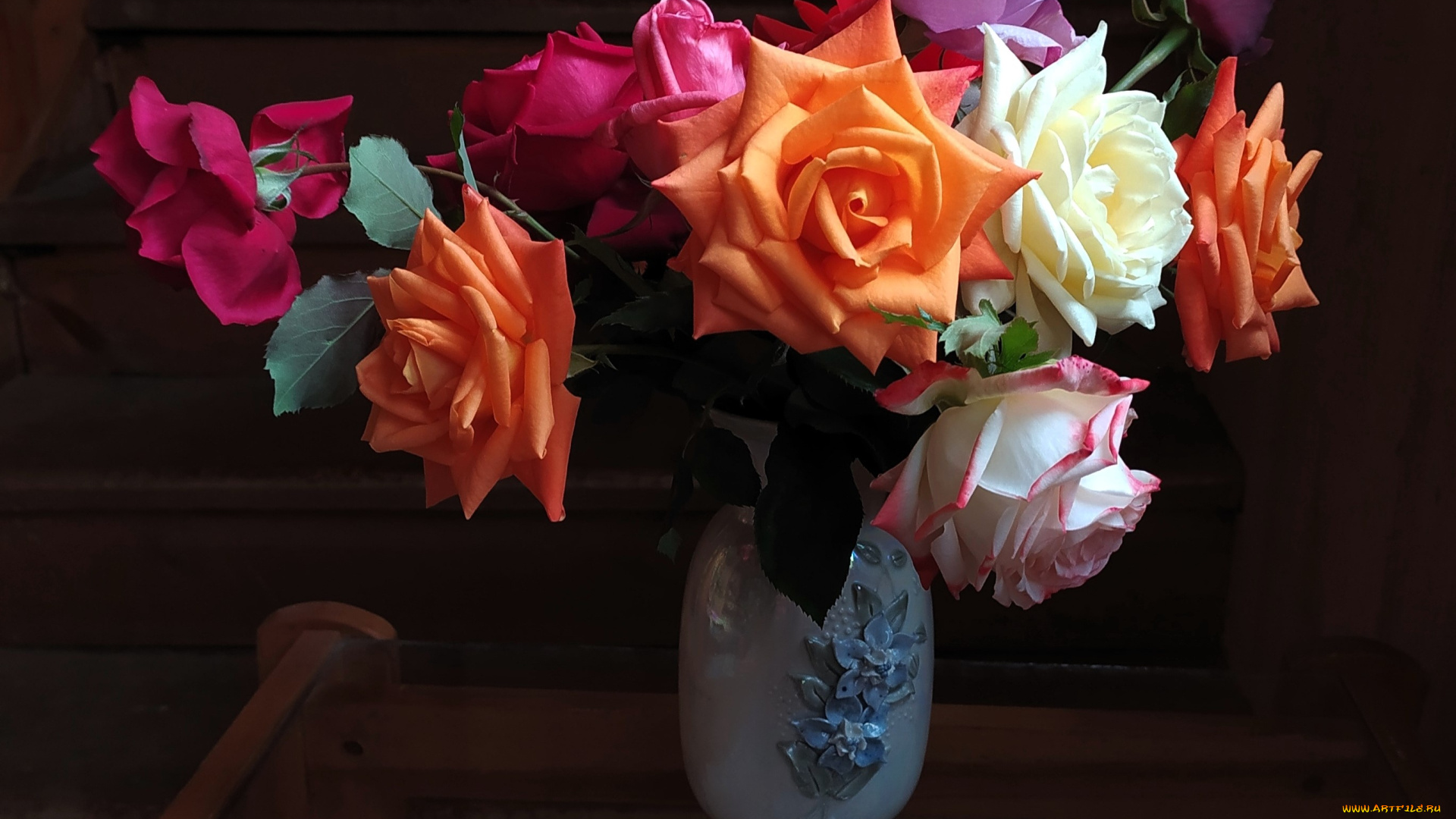 цветы, розы, ваза, букет