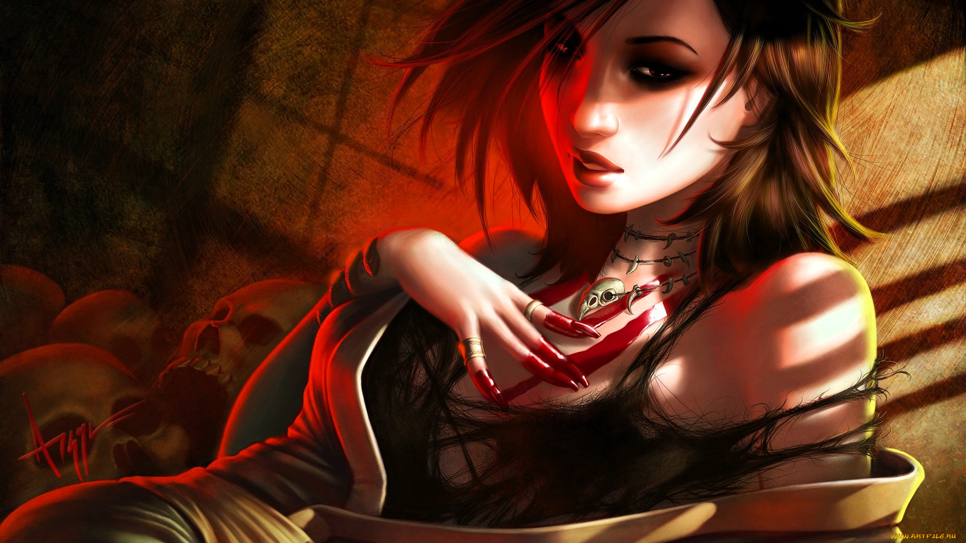 фэнтези, девушки, девушка, кровь, черепа