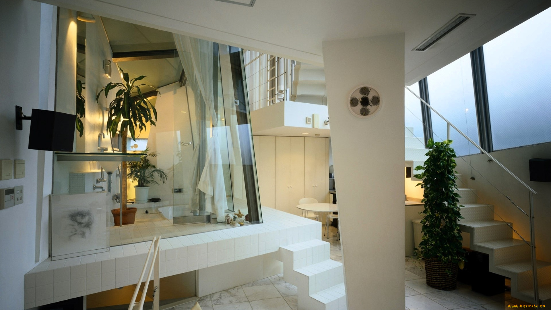интерьер, холлы, , лестницы, , корридоры, дом, лестница, растения, стекло, коридор