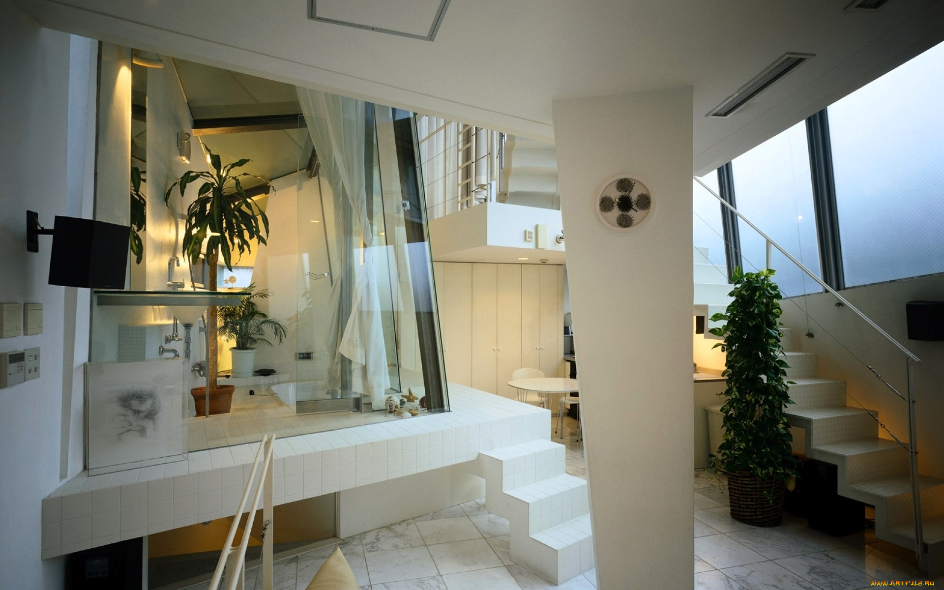 интерьер, холлы, , лестницы, , корридоры, дом, лестница, растения, стекло, коридор