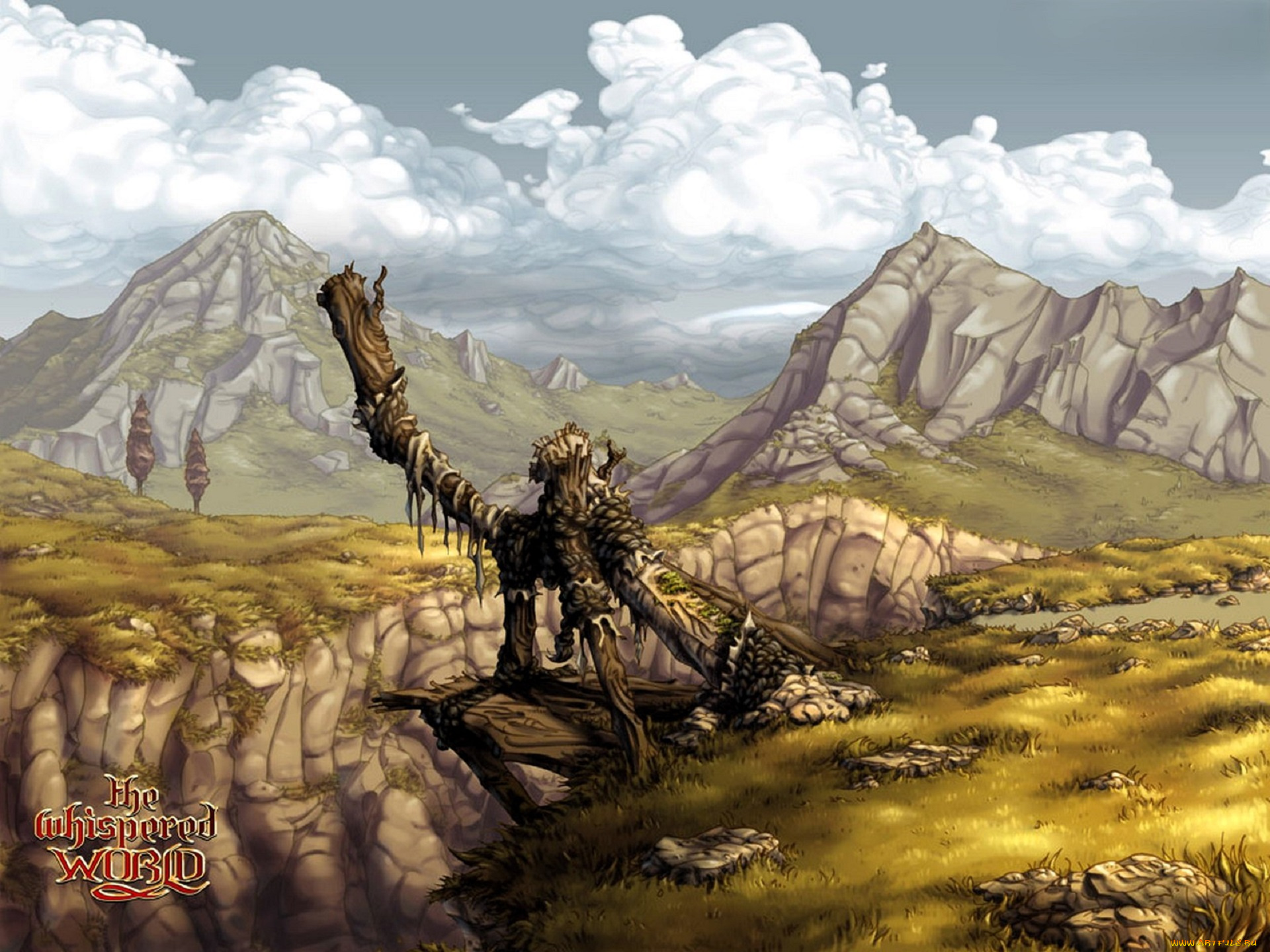 видео, игры, the, whispered, world, скалы, луга, облака, коряга