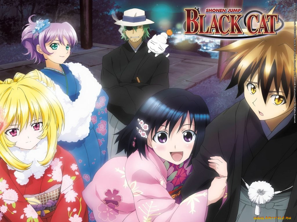 аниме, black, cat
