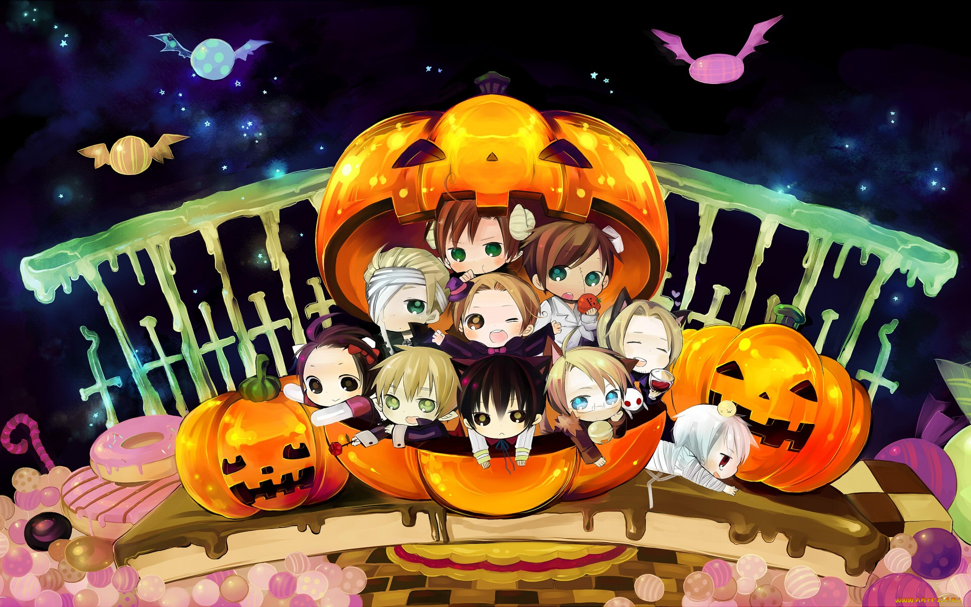 аниме, hetalia, axis, powers, halloween