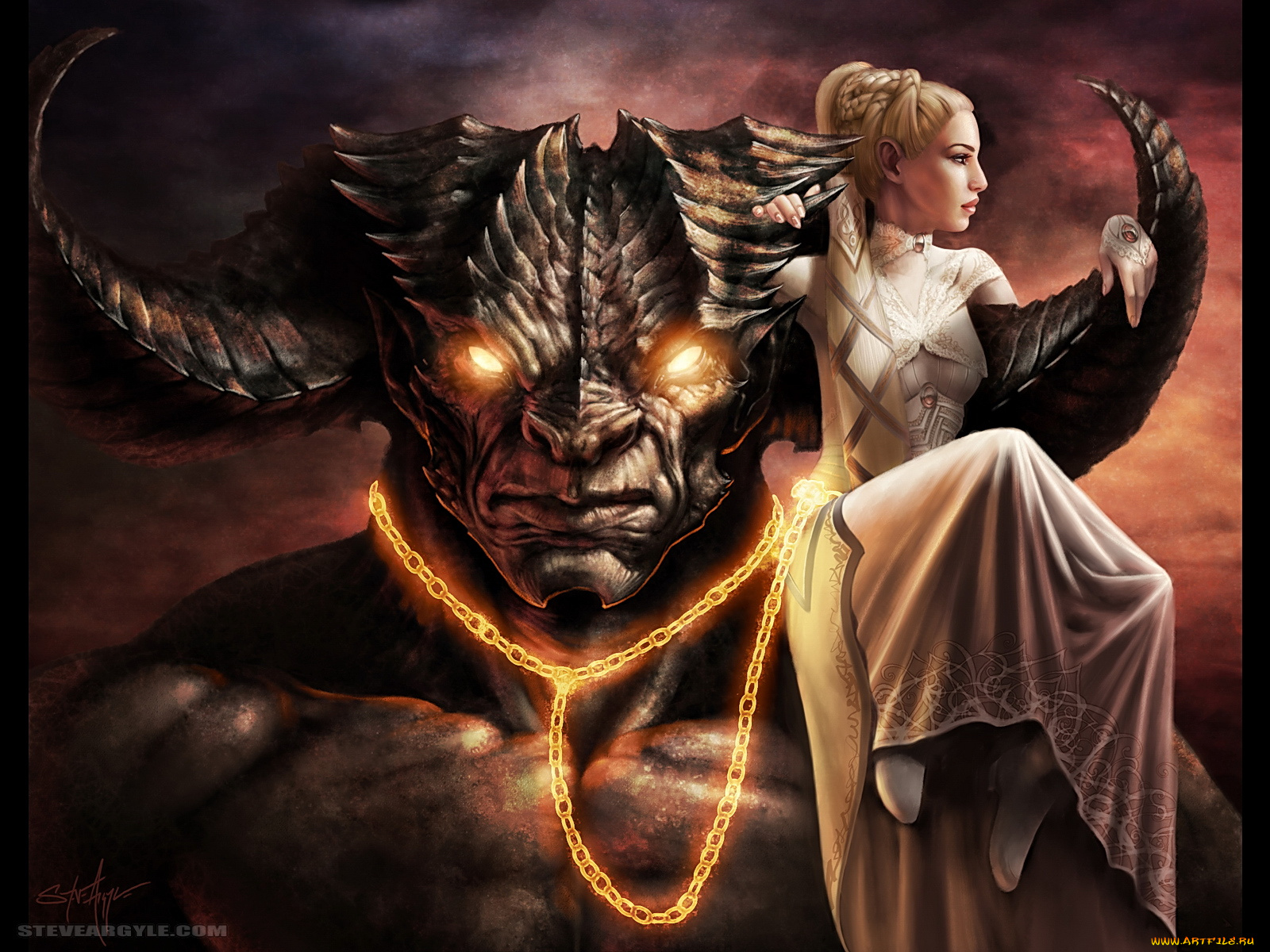 steve, argyle, фэнтези, красавицы, чудовища, девушка, демон