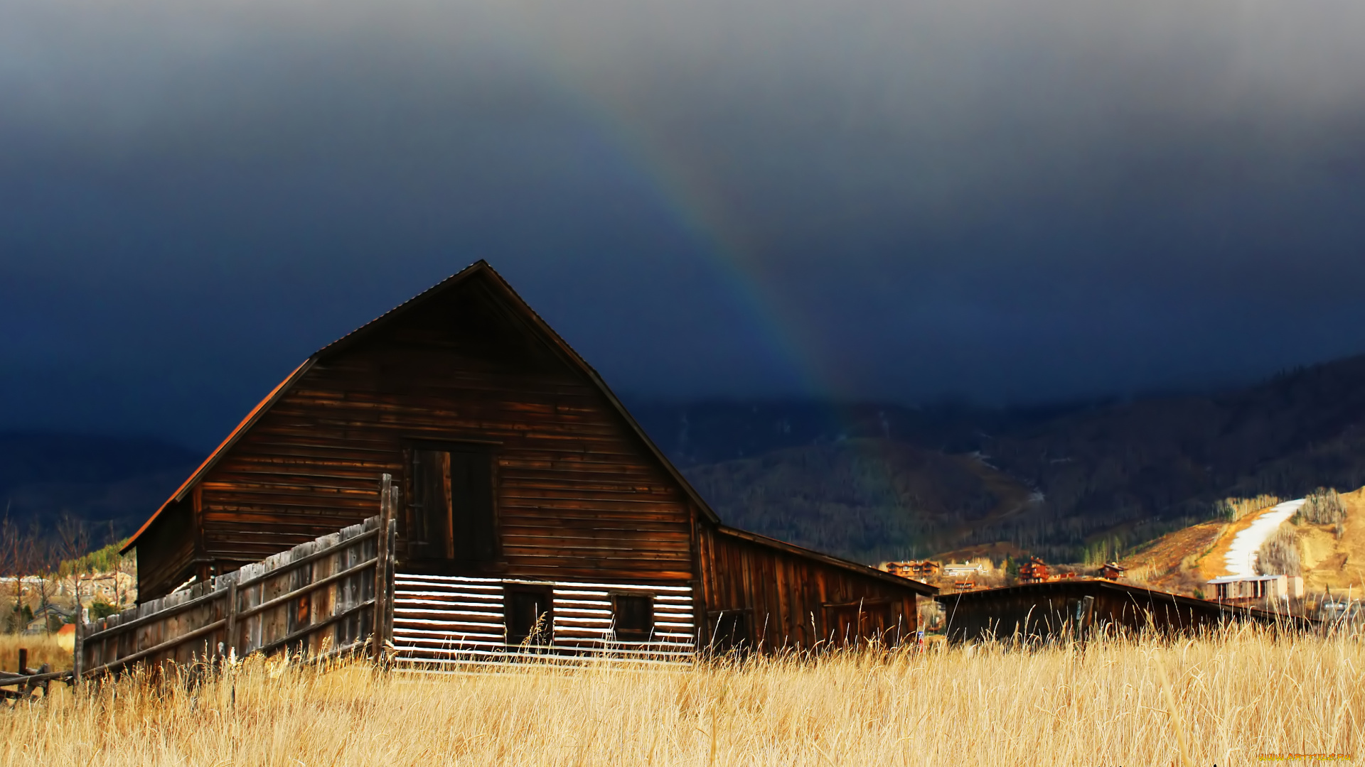 разное, сооружения, постройки, радуга, забор, дом