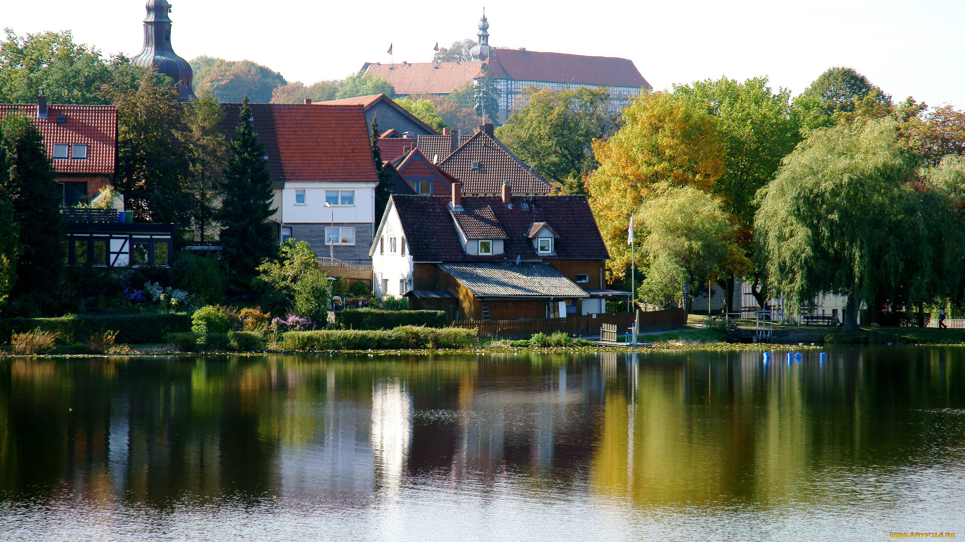 германия, херцберг, города, улицы, площади, набережные, река, дома