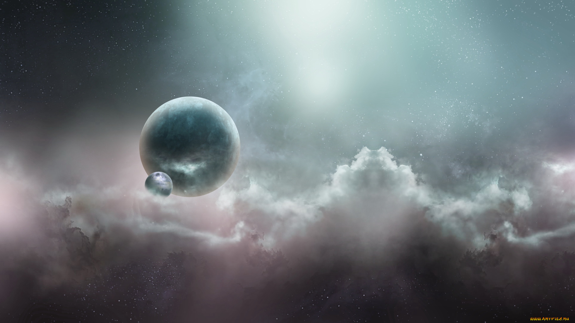 космос, арт, туманность, планета