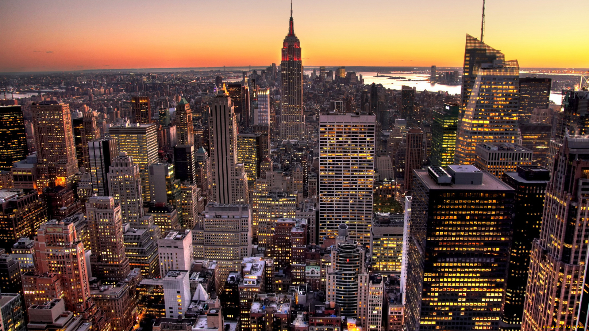 manhattan, города, нью, йорк, сша, город, ночь