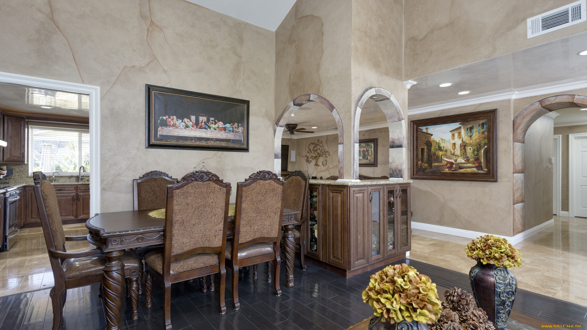 интерьер, столовая, стол, картина