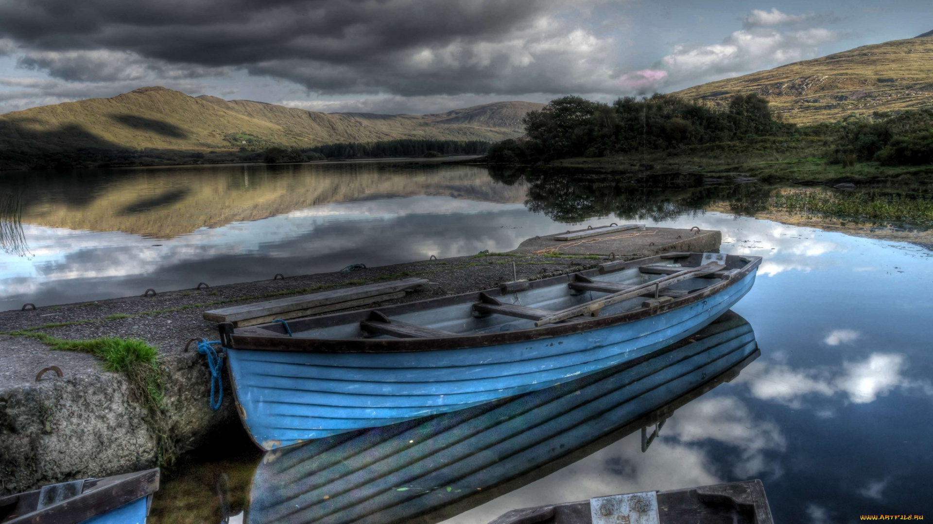 корабли, лодки, шлюпки, пристань, тучи, река, отражение, лодка