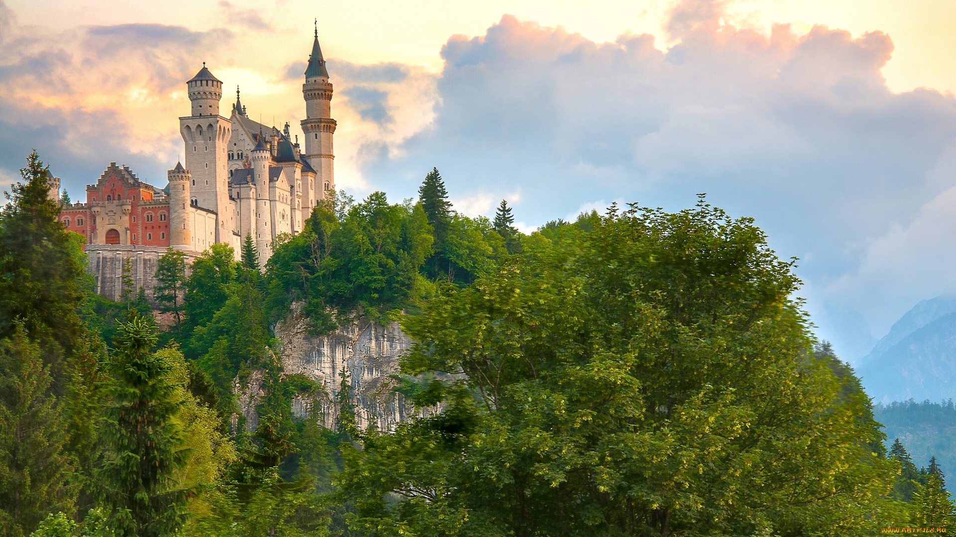 neuschwanstein, castle, bavaria, germany, города, замок, нойшванштайн, германия, лес, скала, бавария