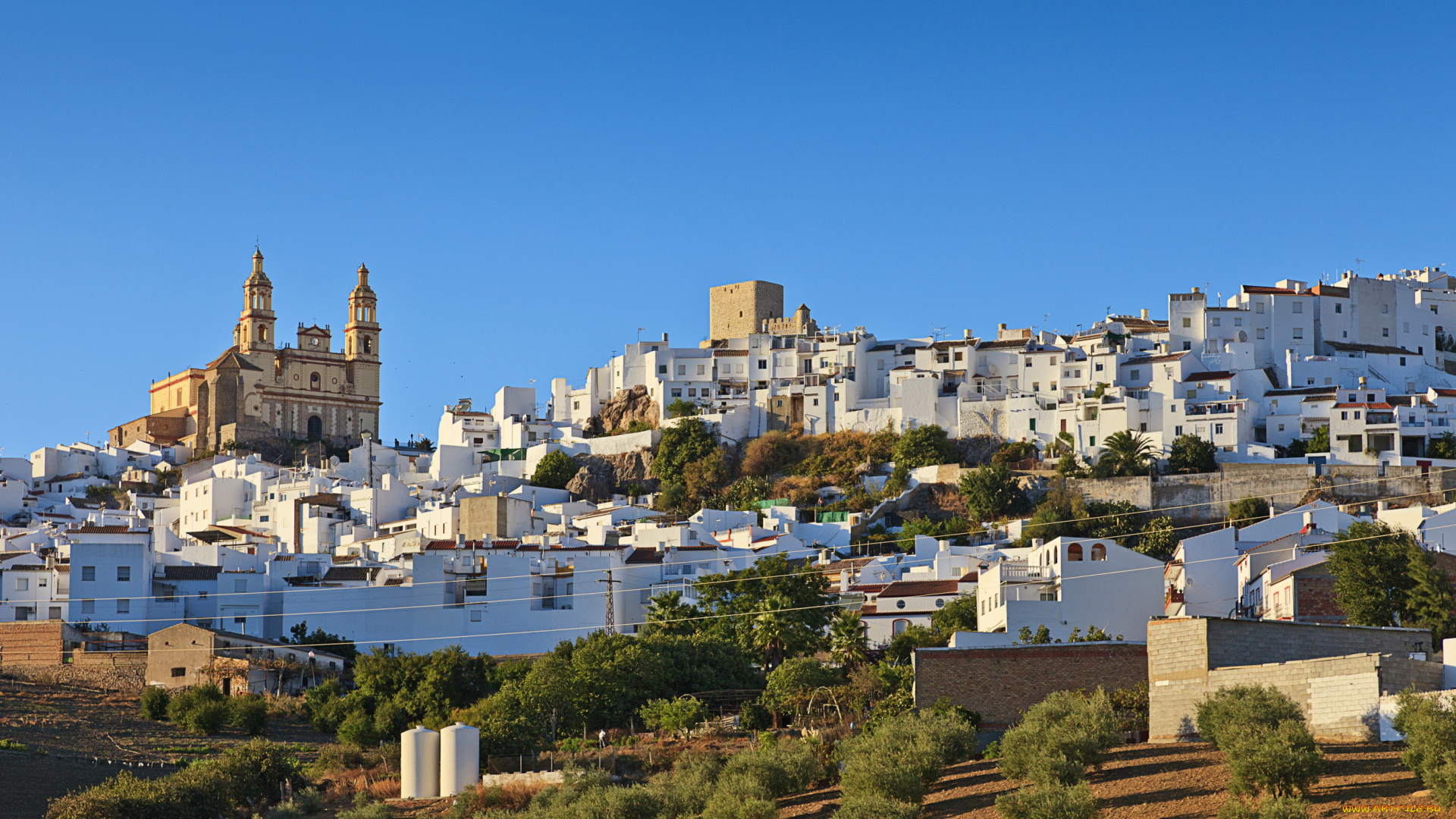 olvera, andalusia, spain, города, панорамы, ландшафт, сады, дома, испания