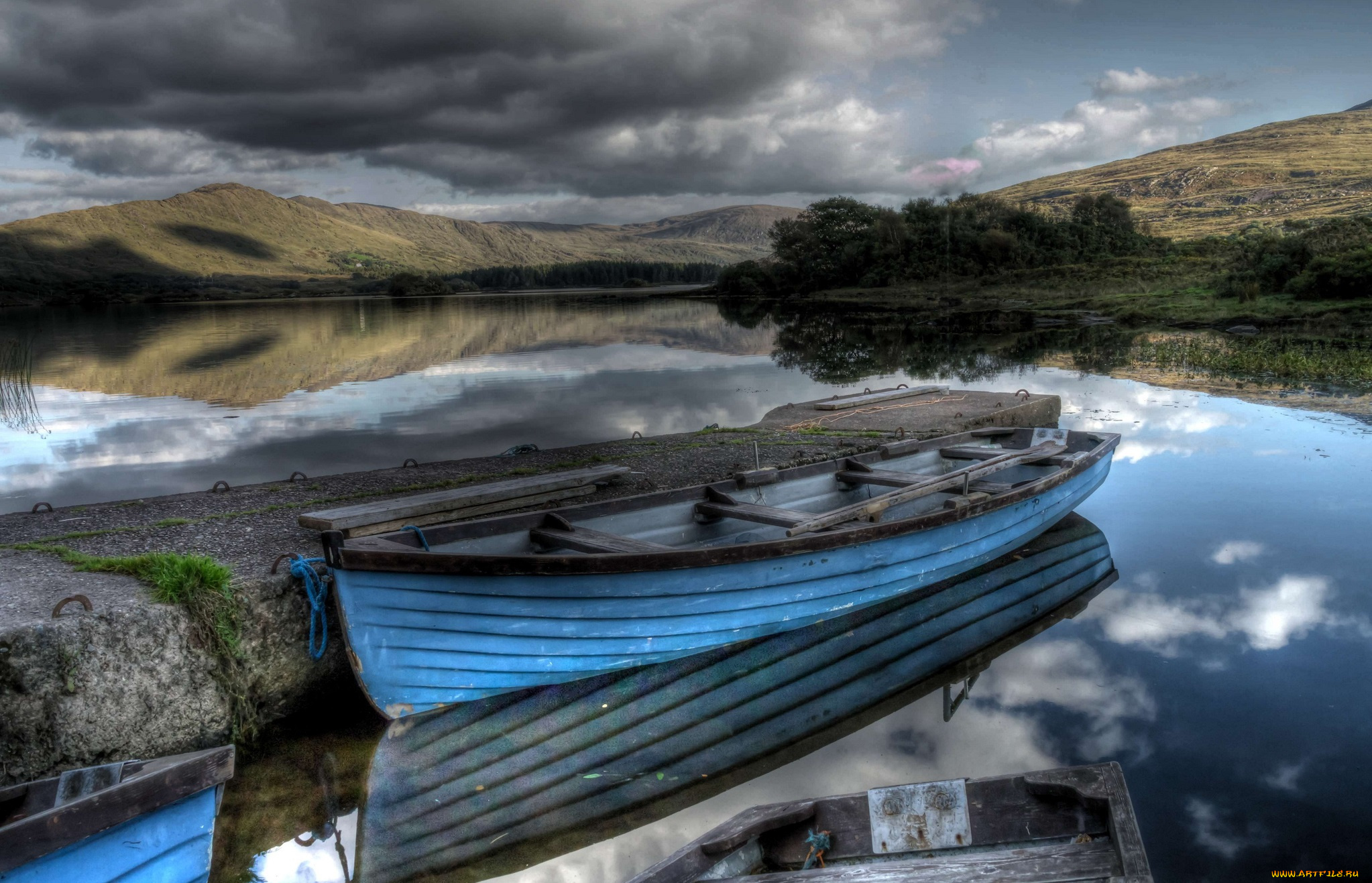 корабли, лодки, шлюпки, пристань, тучи, река, отражение, лодка