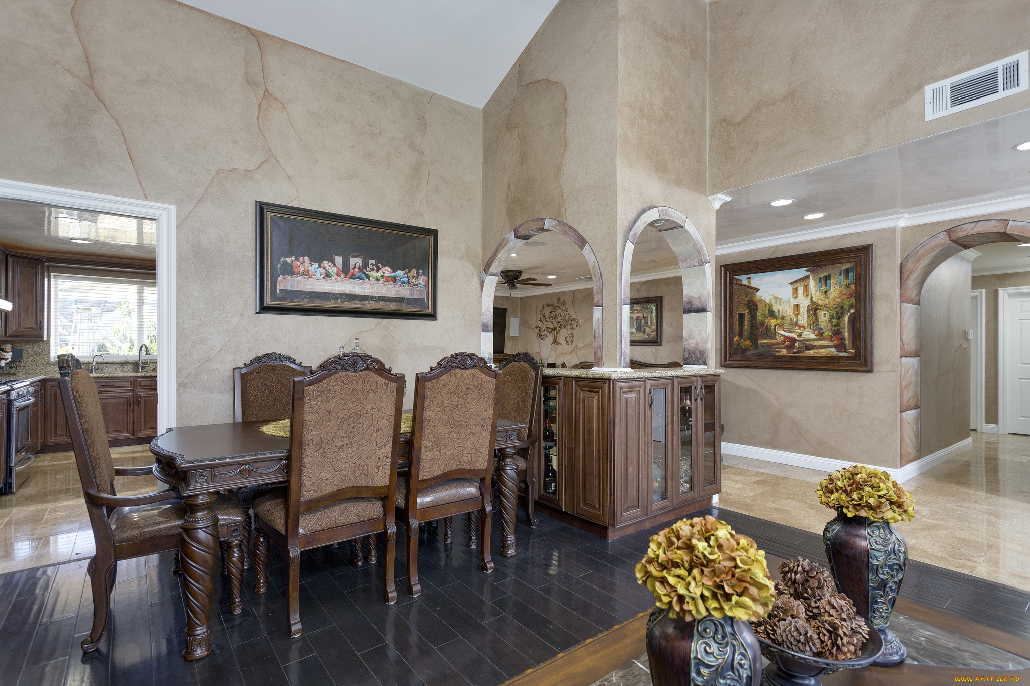 интерьер, столовая, стол, картина