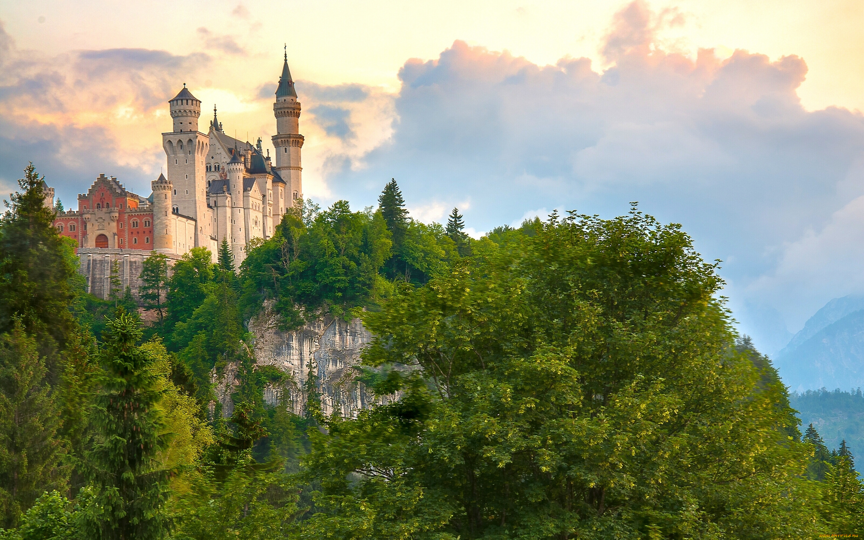 neuschwanstein, castle, bavaria, germany, города, замок, нойшванштайн, германия, лес, скала, бавария